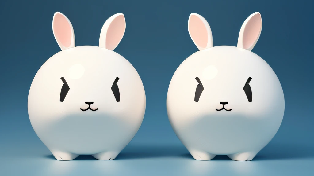 Lovely Rabbits, Bubble Mart style, Minimalist colors, Blind box, the whole body, Visual full body view, front view, side view, Rear View, Octane rendering, More details, Plush texture, White background--ar 16:9 --niji 5 --style expressive, pac-man eyes, c4d, Ray Tracing, three sided view, drop shadow, blind box toy style, high details, super detail, 8k