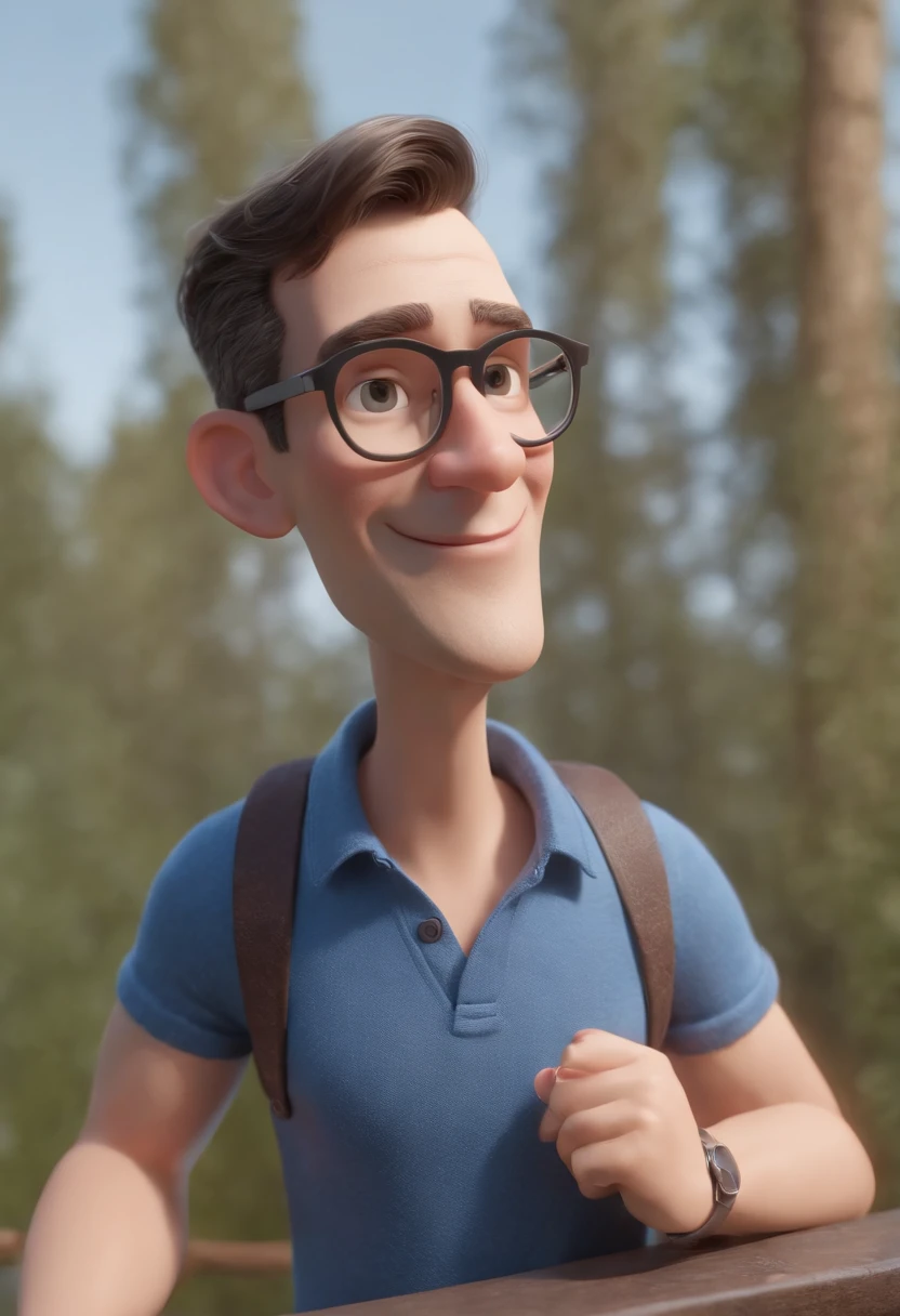 Cartoon character of a man with black glasses and a blue shirt, animation character, Caractere estilizado, animation style rendering, 3D estilizado, Arnold Maya render, 3 d render stylized, toon render keyshot, Personagem 3D, Personagem 3D, 3d rendering stylized, 3 d character render, personagem de desenho animado, Personagem de close up, Pose de personagem, (Estilo Pixar) (master part:1.2) (Bokeh) (best quality) (pele detalhada) (textura detalhada) (8k) (argila) (Cinematic lighting) (foco nítido