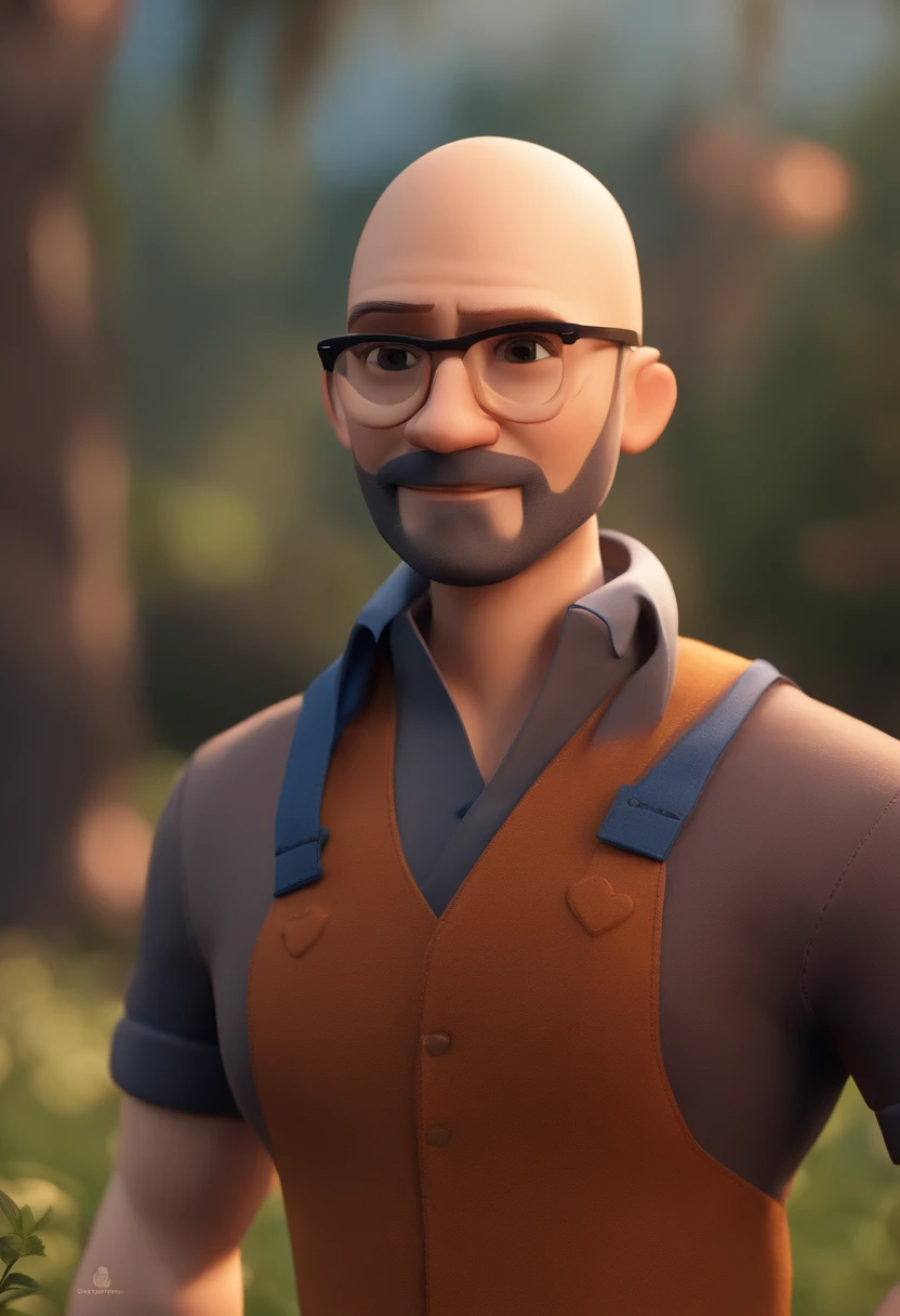 personagem dos desenhos animados de um homem com barba, shaved head, e uma camisa azul, animation character, Caractere estilizado, animation style rendering, 3D estilizado, 3 d render stylized, toon render keyshot, Personagem 3D, Personagem 3D, 3d rendering stylized, 3 d character render, personagem de desenho animado, Personagem de close up, Pose de personagem,  (Estilo Pixar) (master part:1.2) (Bokeh) (best quality) (pele detalhada) (textura detalhada) (8k) (argila) (Cinematic lighting) (foco nítido)