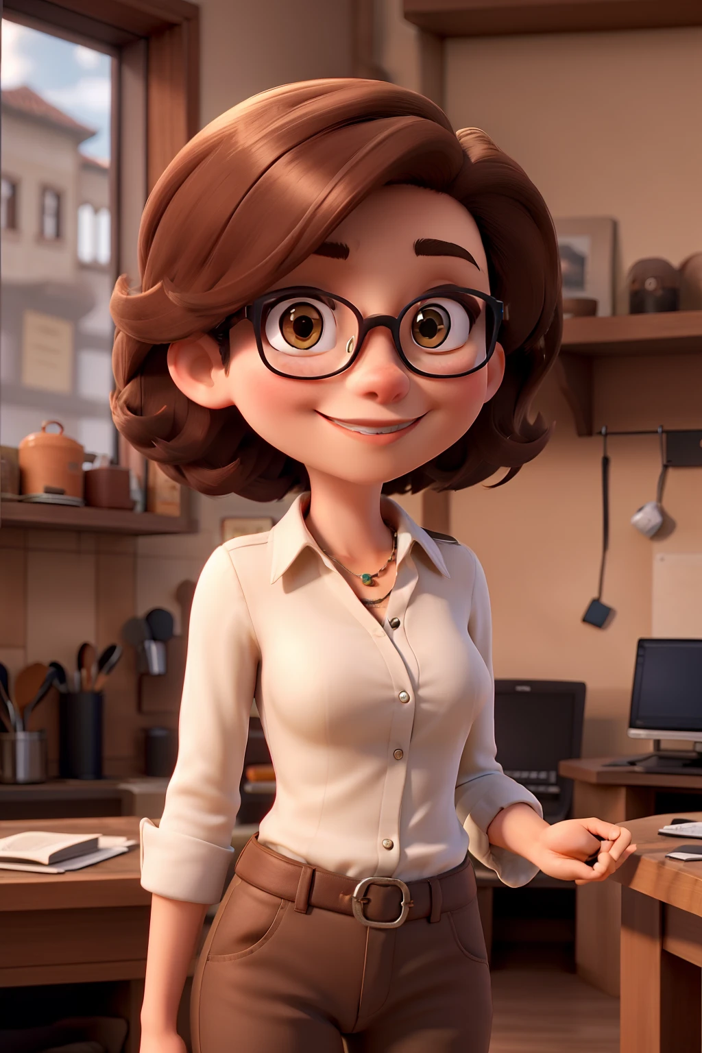 Obra-prima, de melhor qualidade, A woman with glasses with short brown hair, com um gatinho