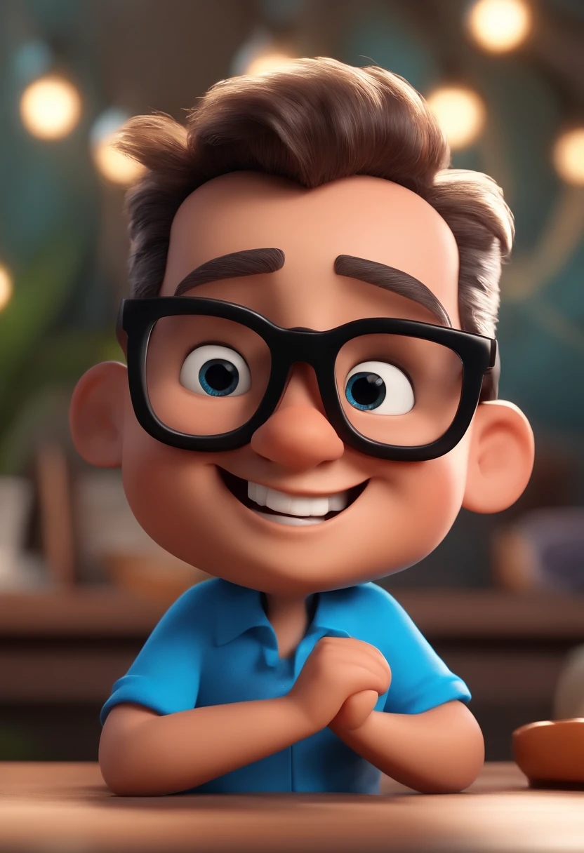 Cartoon character of a man with black glasses and a blue shirt, animation character, Caractere estilizado, animation style rendering, 3D estilizado, Arnold Maya render, 3 d render stylized, toon render keyshot, Personagem 3D, Personagem 3D, 3d rendering stylized, 3 d character render, personagem de desenho animado, Personagem de close up, Pose de personagem, (Estilo Pixar) (master part:1.2) (Bokeh) (best quality) (pele detalhada) (textura detalhada) (8k) (argila) (Cinematic lighting) (foco nítido