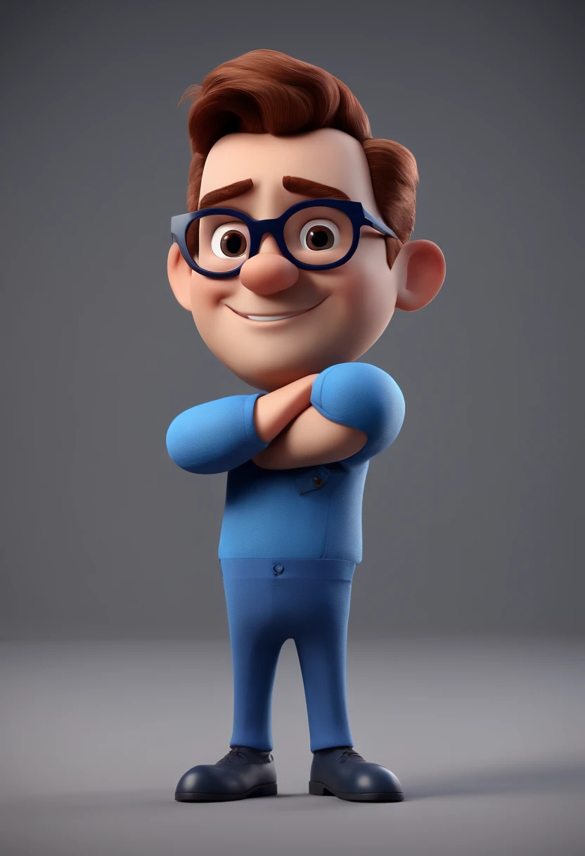 Cartoon character of a man with black glasses and a blue shirt, animation character, Caractere estilizado, animation style rendering, 3D estilizado, Arnold Maya render, 3 d render stylized, toon render keyshot, Personagem 3D, Personagem 3D, 3d rendering stylized, 3 d character render, personagem de desenho animado, Personagem de close up, Pose de personagem, (Estilo Pixar) (master part:1.2) (Bokeh) (best quality) (pele detalhada) (textura detalhada) (8k) (argila) (Cinematic lighting) (foco nítido