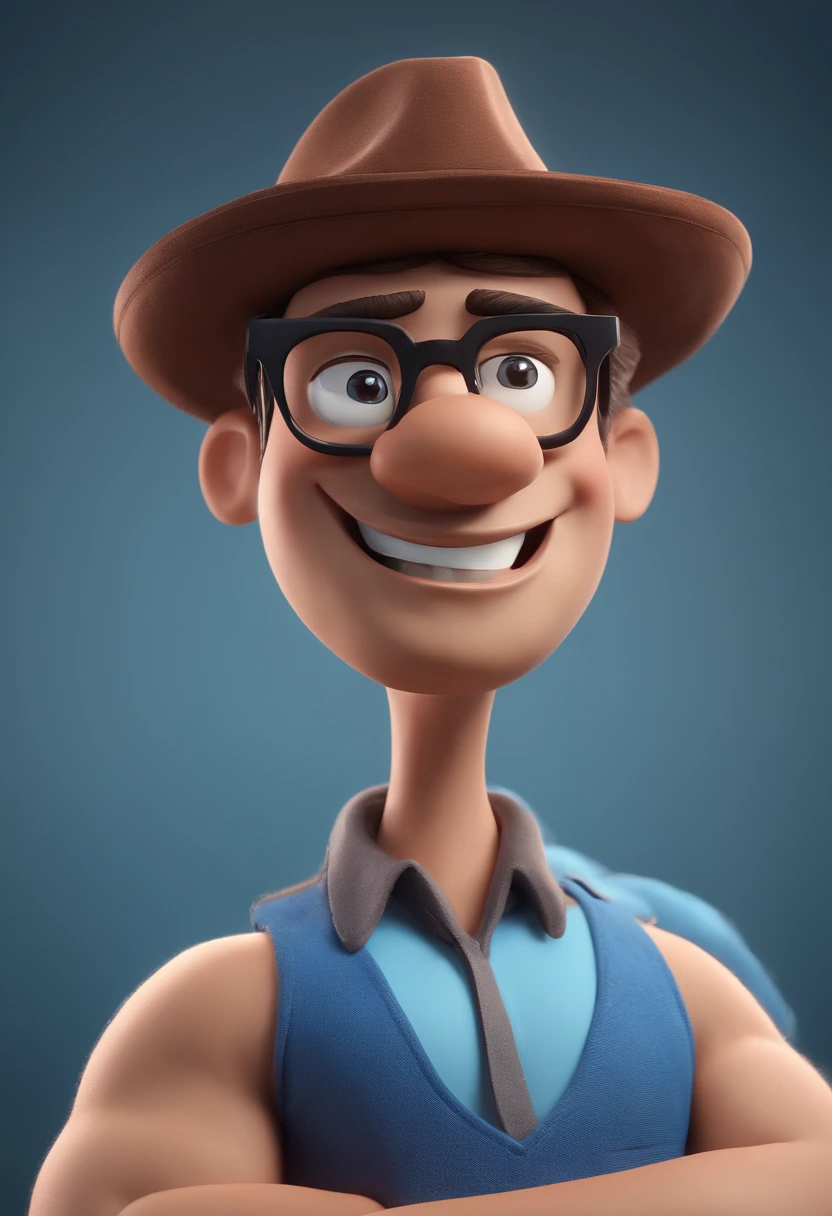 Cartoon character of a man with black glasses and a blue shirt, animation character, Caractere estilizado, animation style rendering, 3D estilizado, Arnold Maya render, 3 d render stylized, toon render keyshot, Personagem 3D, Personagem 3D, 3d rendering stylized, 3 d character render, personagem de desenho animado, Personagem de close up, Pose de personagem, (Estilo Pixar) (master part:1.2) (Bokeh) (best quality) (pele detalhada) (textura detalhada) (8k) (argila) (Cinematic lighting) (foco nítido