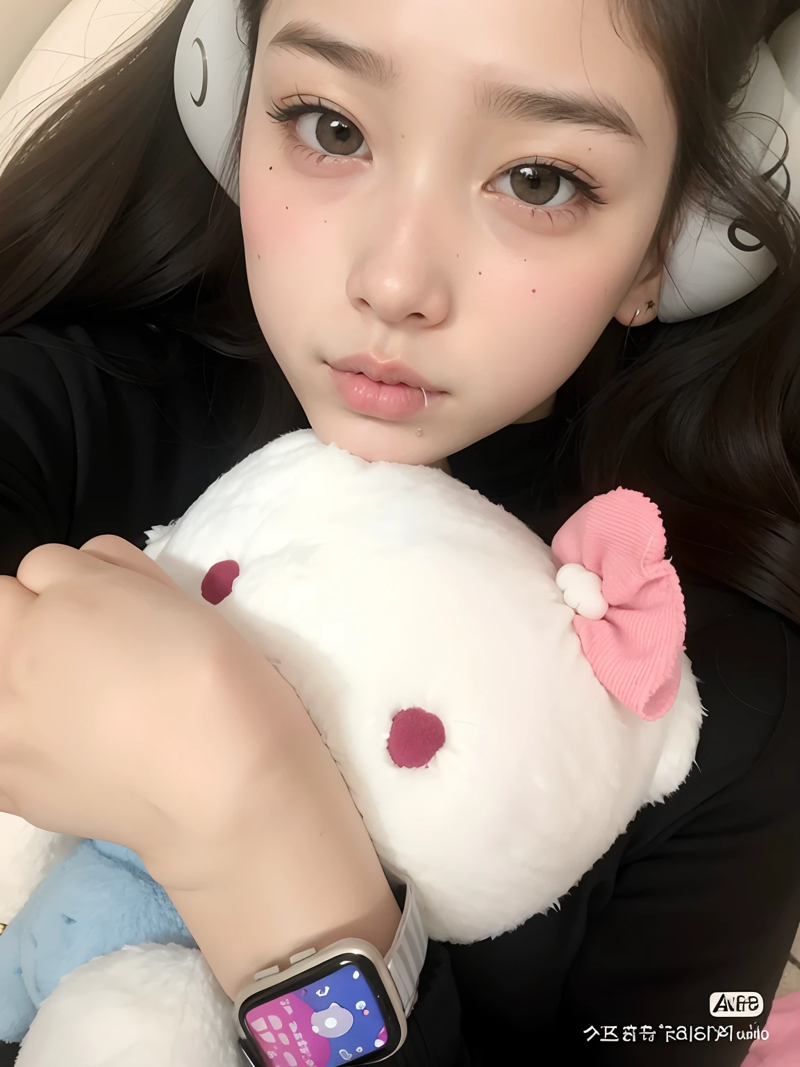 Chica Araffe con un reloj Hello Kitty y un peluche Hello Kitty, ulzzang, muy hermosa linda catgirl, kawaii aesthetics, Ella tiene una cara linda, labios de felpa, Hermosa Delphine, Linda chica kawaii, Retrato realista kawaii, Cara linda clara, muy, muy kawaii, young cute wan asian face, 19 year old girl