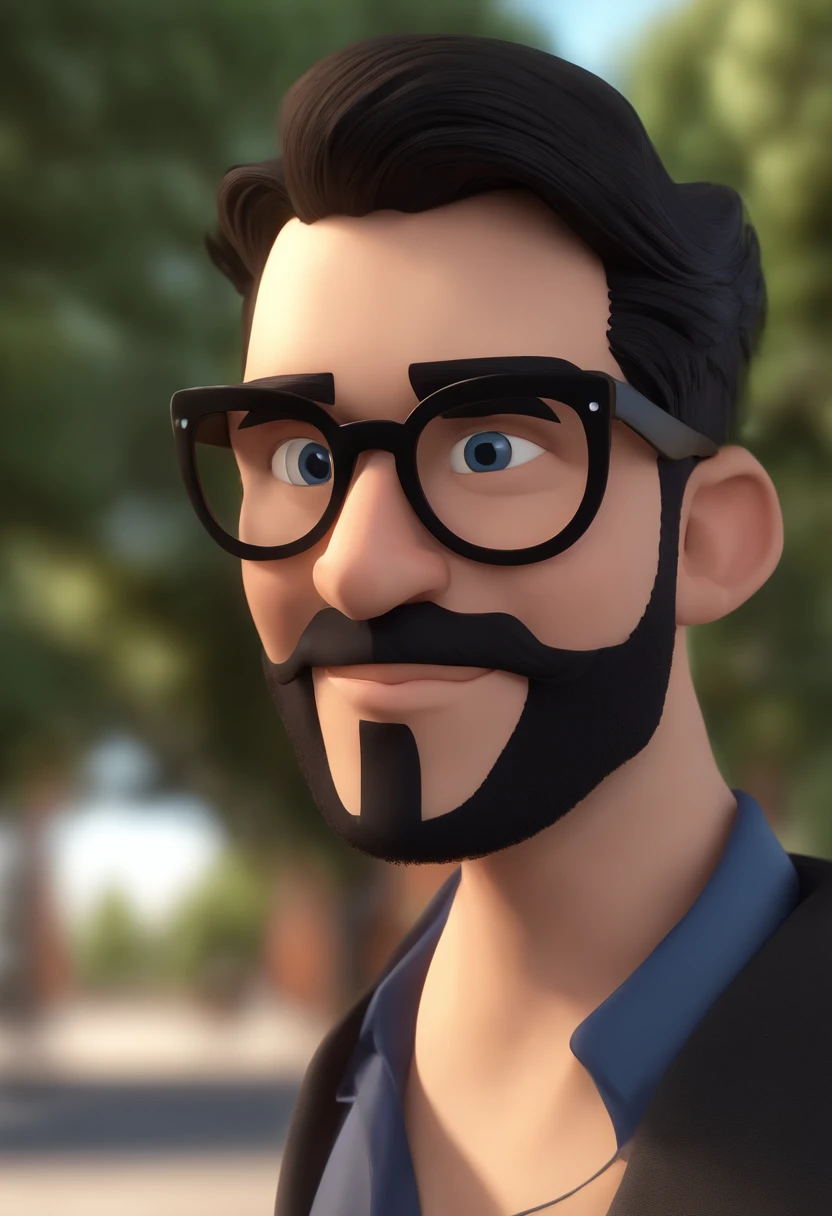 Cartoon character of a man wearing black glasses and a blue shirt, um personagem animado, Caractere estilizado, animation style rendering, 3D estilizado, Arnold Maya render, 3 d render stylized, toon render keyshot, Personagem 3D, Personagem 3D, 3d rendering stylized, 3 d character render, personagem de desenho animado, Personagem de close up, Pose de personagem, (Estilo Pixar) (master part:1.2) (Bokeh) (best quality) (pele detalhada) (textura detalhada) (8k) (argila) (Cinematic lighting) (foco nítido,Senta e vaza a parte superior do corpo