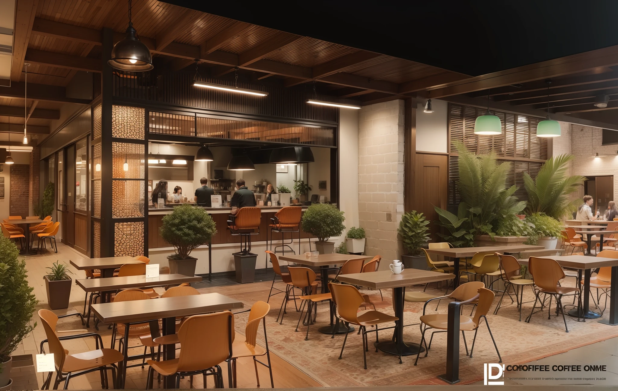 coffeehouse, Inside are all dark orange chairs and creamy white tables