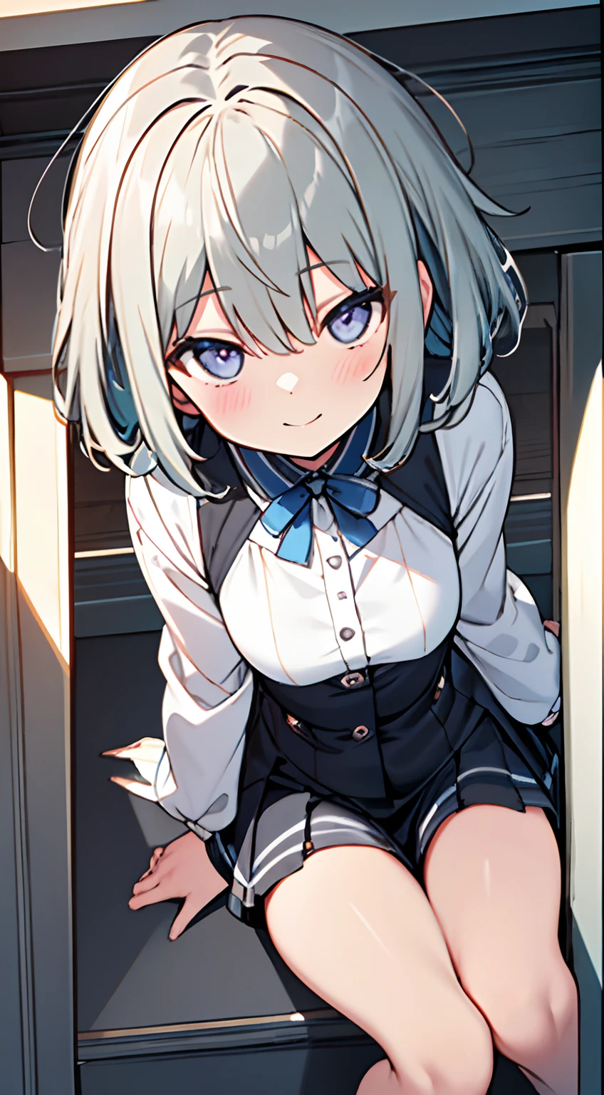 masuter piece, Best Quality,32K、Wallpaper, ultra -detail, Absurd beauty, 1beautiful girl、Big crisp eyes、Slender legs、Make your head smaller、miscievous smile、Angle looking up from below:1.5、♡♡♡、(Poses in motion)、thighs thighs thighs thighs、short-hair