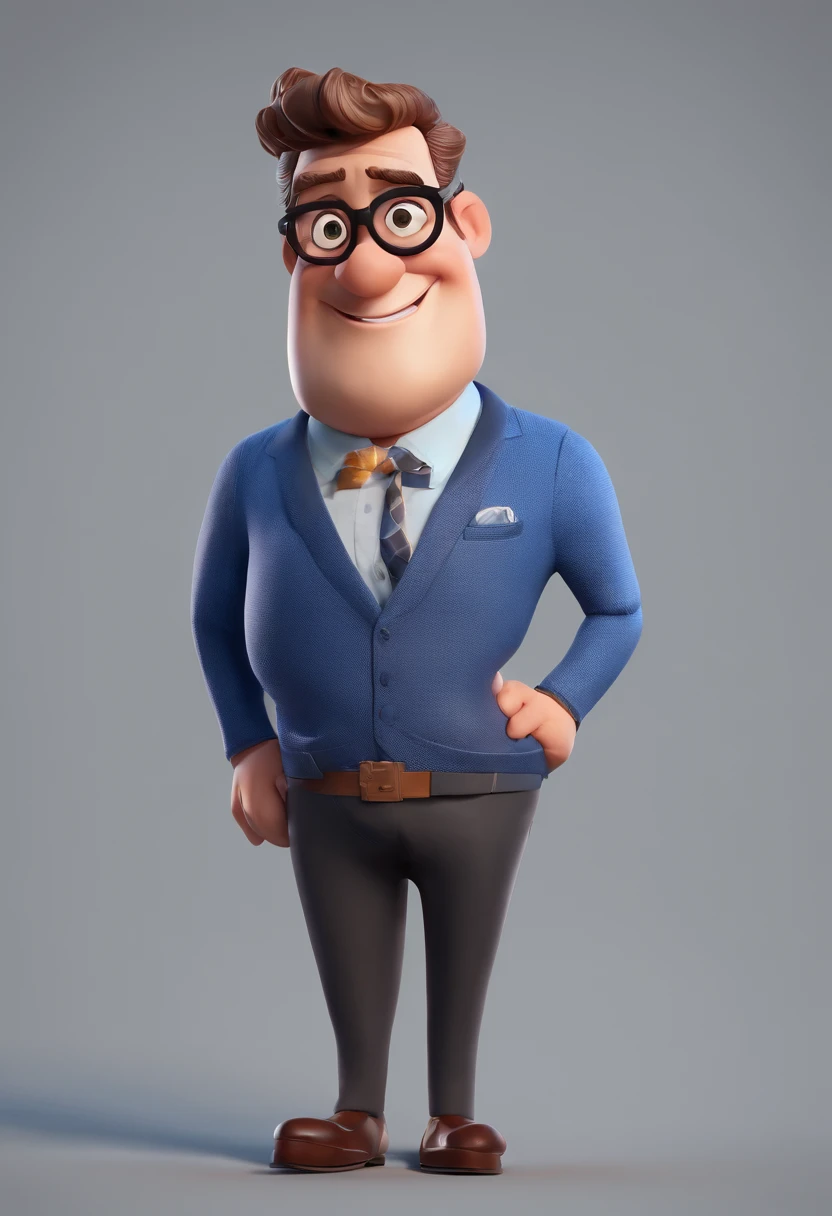 Cartoon character of a man with black glasses and a blue shirt, animation character, Caractere estilizado, animation style rendering, 3D estilizado, Arnold Maya render, 3 d render stylized, toon render keyshot, Personagem 3D, Personagem 3D, 3d rendering stylized, 3 d character render, personagem de desenho animado, Personagem de close up, Pose de personagem, (Estilo Pixar) (master part:1.2) (Bokeh) (best quality) (pele detalhada) (textura detalhada) (8k) (argila) (Cinematic lighting) (foco nítido