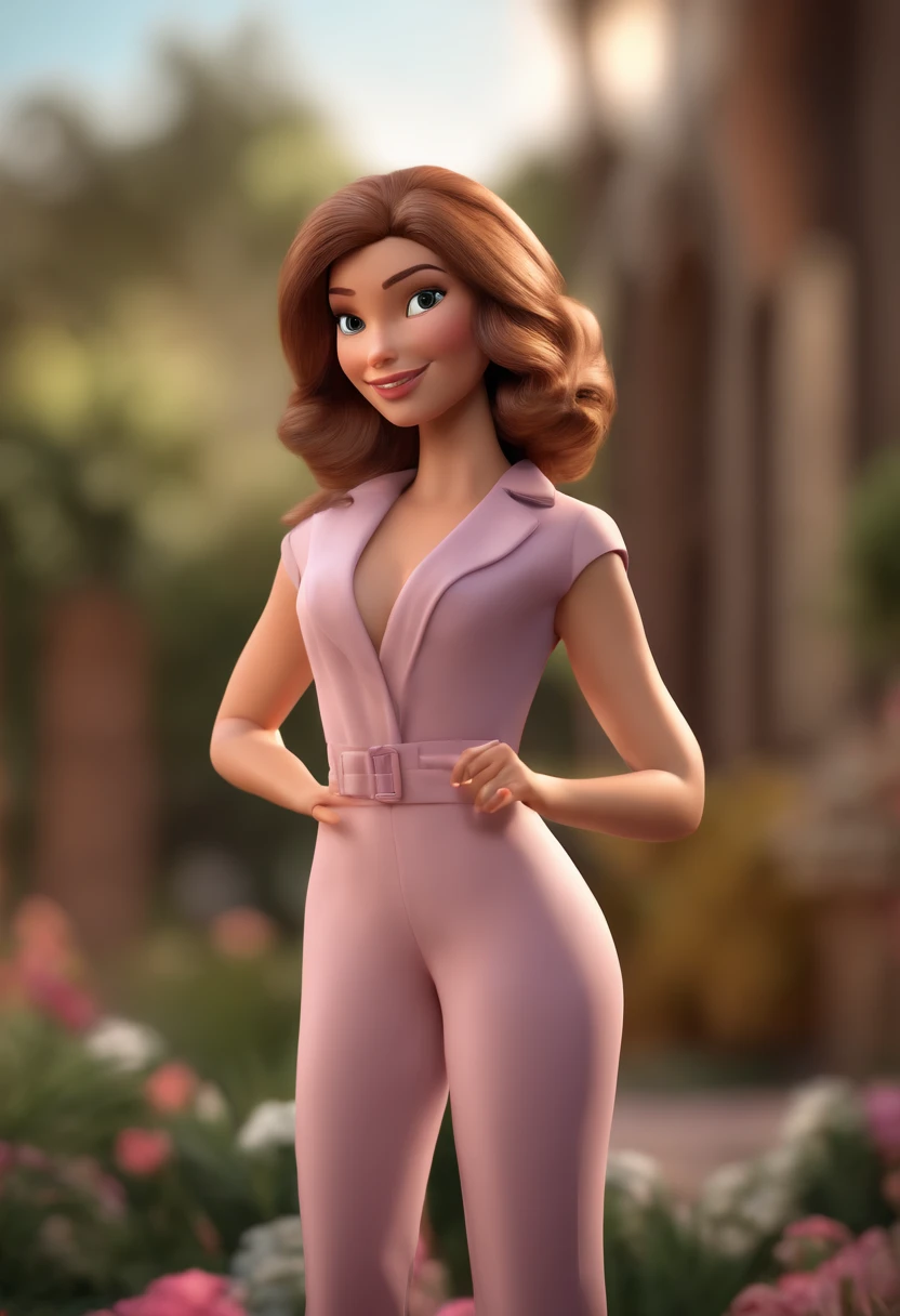 personagem dos desenhos animados de uma mulher loira, with light brown eyes and a light lilac tailored jumpsuit, animation character, Caractere estilizado, animation style rendering, 3D estilizado, Arnold Maya render, 3 d render stylized, toon render keyshot, Personagem 3D, Personagem 3D, 3d rendering stylized, 3 d character render, personagem de desenho animado, Personagem de close up, Pose de personagem,  (Estilo Pixar) (master part:1.2) (Bokeh) (best quality) (pele detalhada) (textura detalhada) (8k) (argila) (Cinematic lighting) (foco nítido