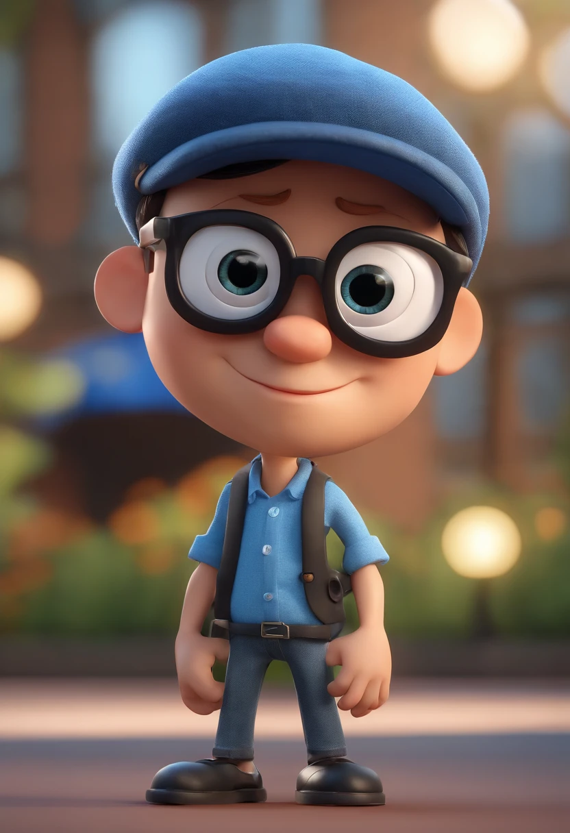 Cartoon character of a man wearing black glasses and a blue shirt, um personagem animado, Caractere estilizado, animation style rendering, 3D estilizado, Arnold Maya render, 3 d render stylized, toon render keyshot, Personagem 3D, Personagem 3D, 3d rendering stylized, 3 d character render, personagem de desenho animado, Personagem de close up, Pose de personagem, (Estilo Pixar) (master part:1.2) (Bokeh) (best quality) (pele detalhada) (textura detalhada) (8k) (argila) (Cinematic lighting) (foco nítido,Senta e vaza a parte superior do corpo
