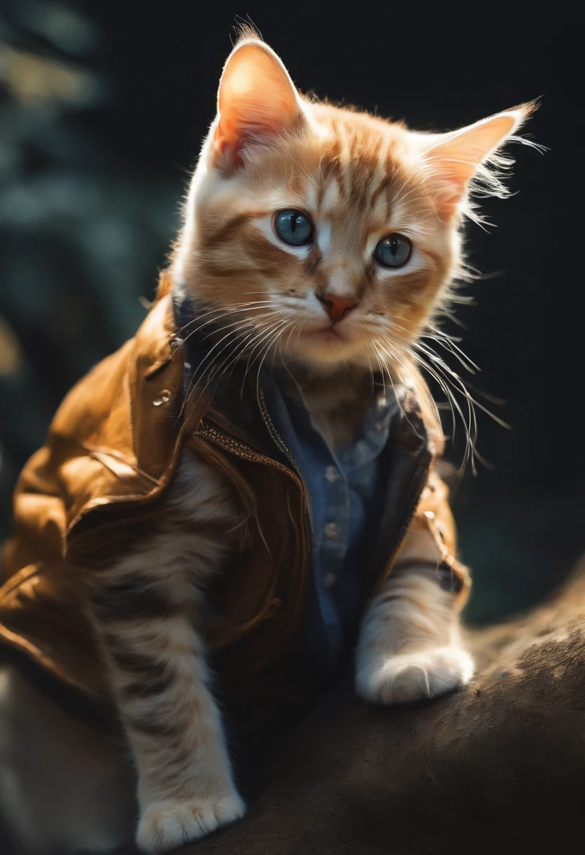 Centrado perfecto, Un lindo gatito por todas partes, Use una chaqueta de estudiante, usar gafas de sol, Usar auriculares, standing up position, Belleza abstracta, centrado, Looking at the camera, in front of camera, nearing perfection, dynamic, Luz de la luna, Altamente detallado, Pintura digital, Estaciones de arte, Concepto-Arte, Suave, foco nítido, 8k, high-definition resolution, 插圖, arte de Carne Griffiths y Wadim Kashin, fondo blanco