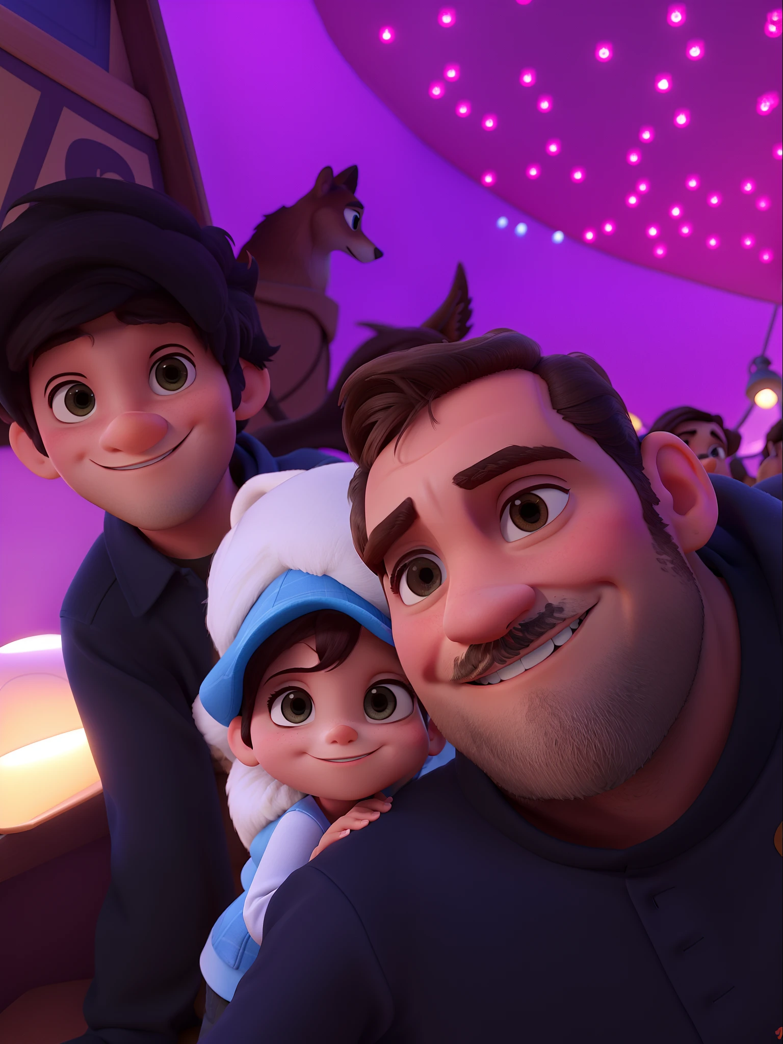 Um homem, um menino e uma mulher no estilo Disney pixar, alta qualidade, melhor qualidade