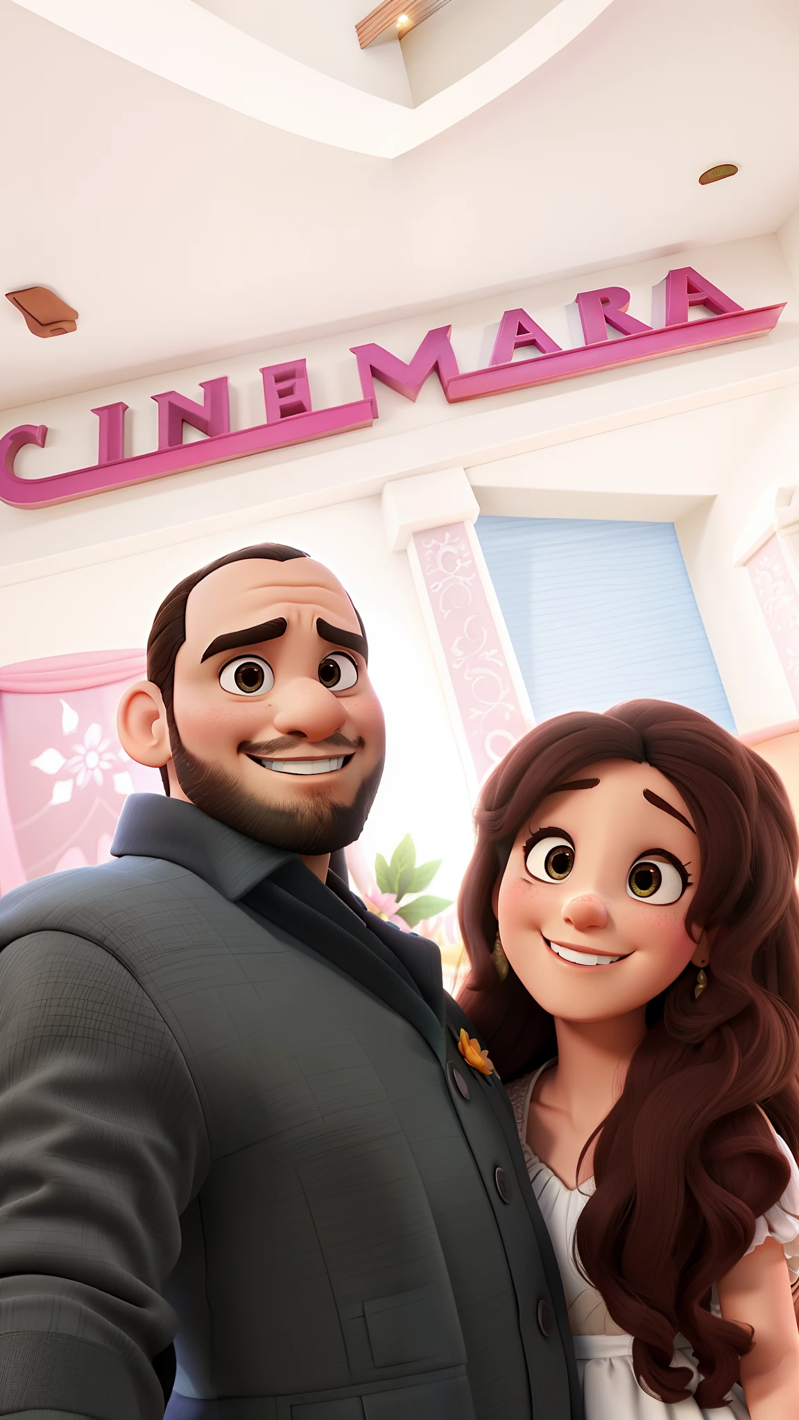 Casal em pedido de casamento com uma igreja Branca ao fundo no estilo Disney Pixar, alta qualidade, melhor qualidade.