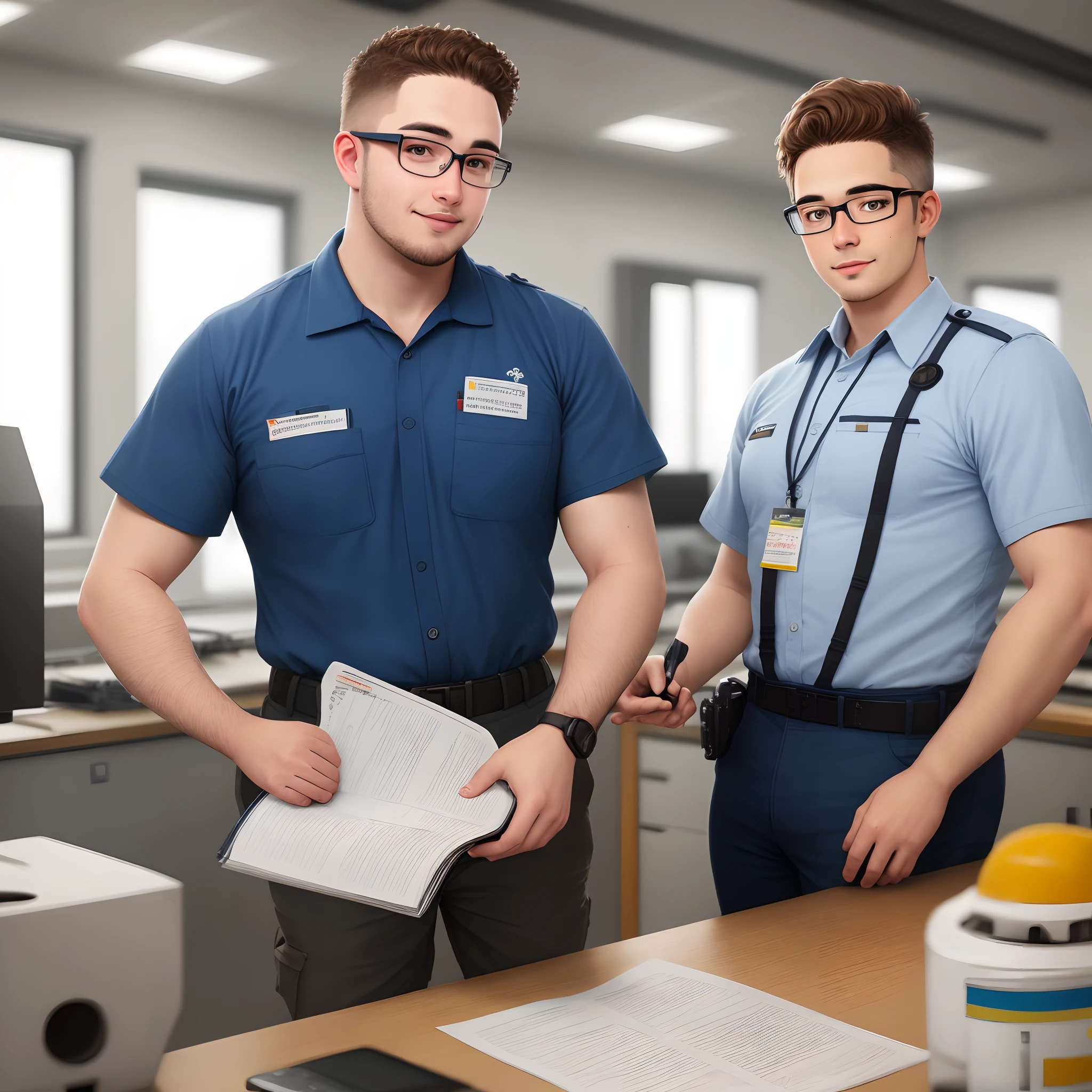 Occupational Safety Technician, branco, Wearing a pair of prescription glasses, meio gordinho