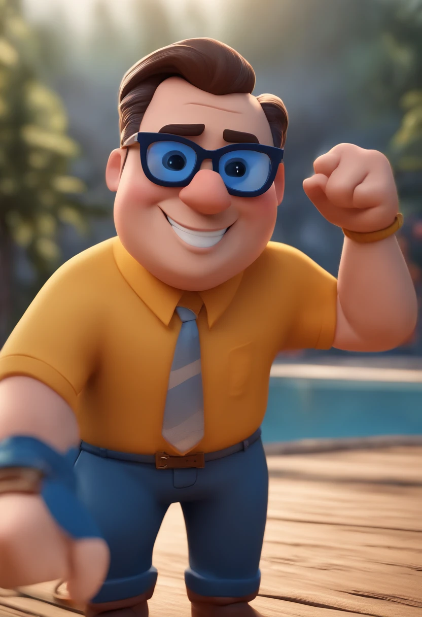Cartoon character of a man with black glasses and a blue shirt, animation character, Caractere estilizado, animation style rendering, 3D estilizado, Arnold Maya render, 3 d render stylized, toon render keyshot, Personagem 3D, Personagem 3D, 3d rendering stylized, 3 d character render, personagem de desenho animado, Personagem de close up, Pose de personagem, (Estilo Pixar) (master part:1.2) (Bokeh) (best quality) (pele detalhada) (textura detalhada) (8k) (argila) (Cinematic lighting) (foco nítido