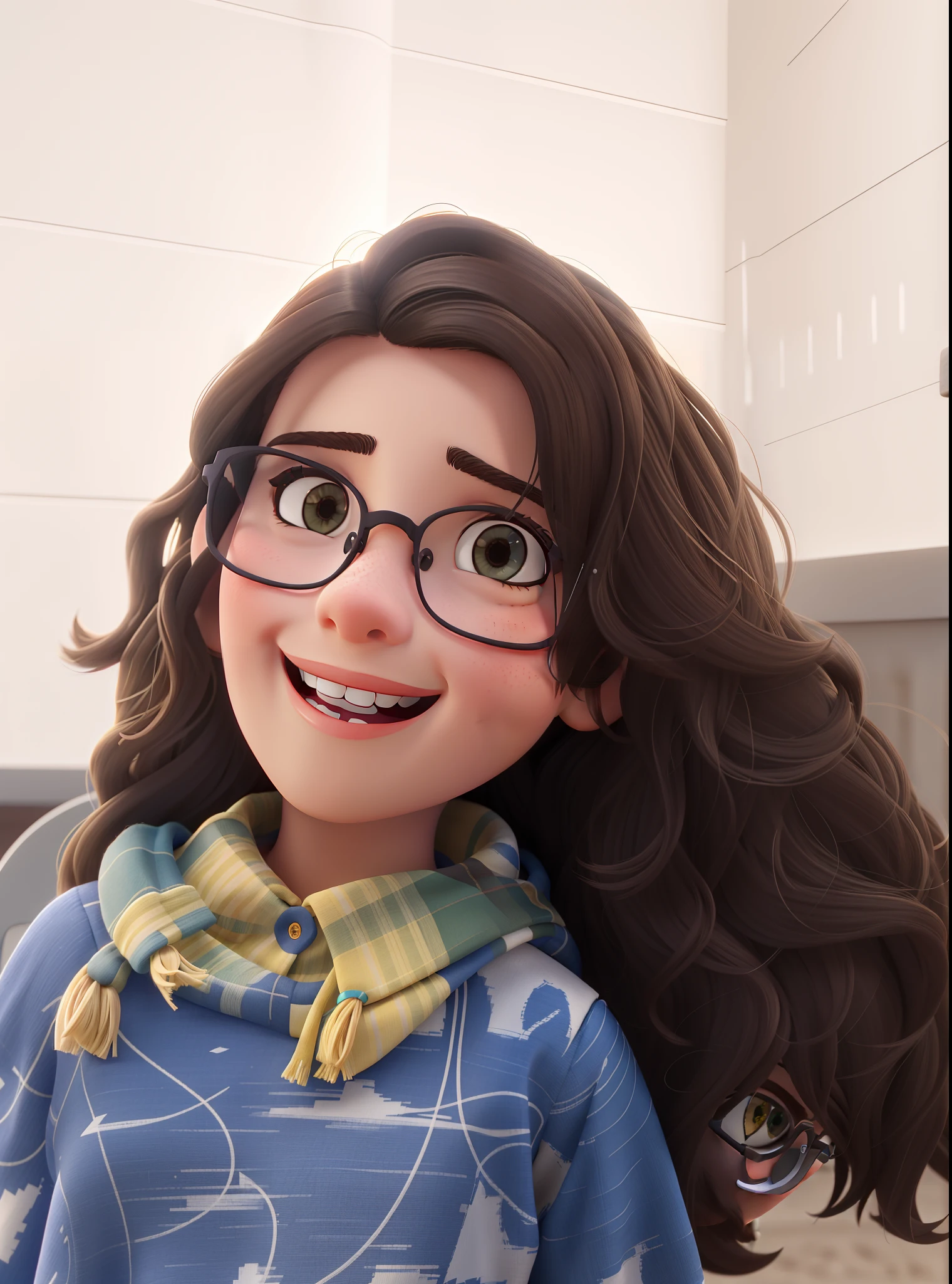 Light brunette girl,eyeglass,boca grande, sorriso pequeno,cabelos cacheados