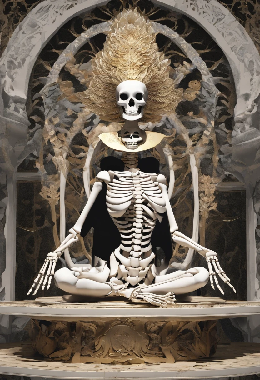 (1 Evil、Strange Bodhisattva), (ssmile, big breasts beautiful,Close your eyes, Super detailed face), (A crown made of white bone:1.2), (beautiful countenance、Dry body,Dress coolly:1.2), (Sit on the white bone lotus platform,by white bones、A lotus platform composed of skeletons and corpses:2.0), (uncanny,Ghastly,Terrible temperament:1.5), (Sit cross-kneeled:1.5), (Dark and eerie,Shades of horror,Use creepy lighting:1),(Has six arms,Holding human heads and evil weapons:1.3),(Realistic picture,Complete body:1.4)