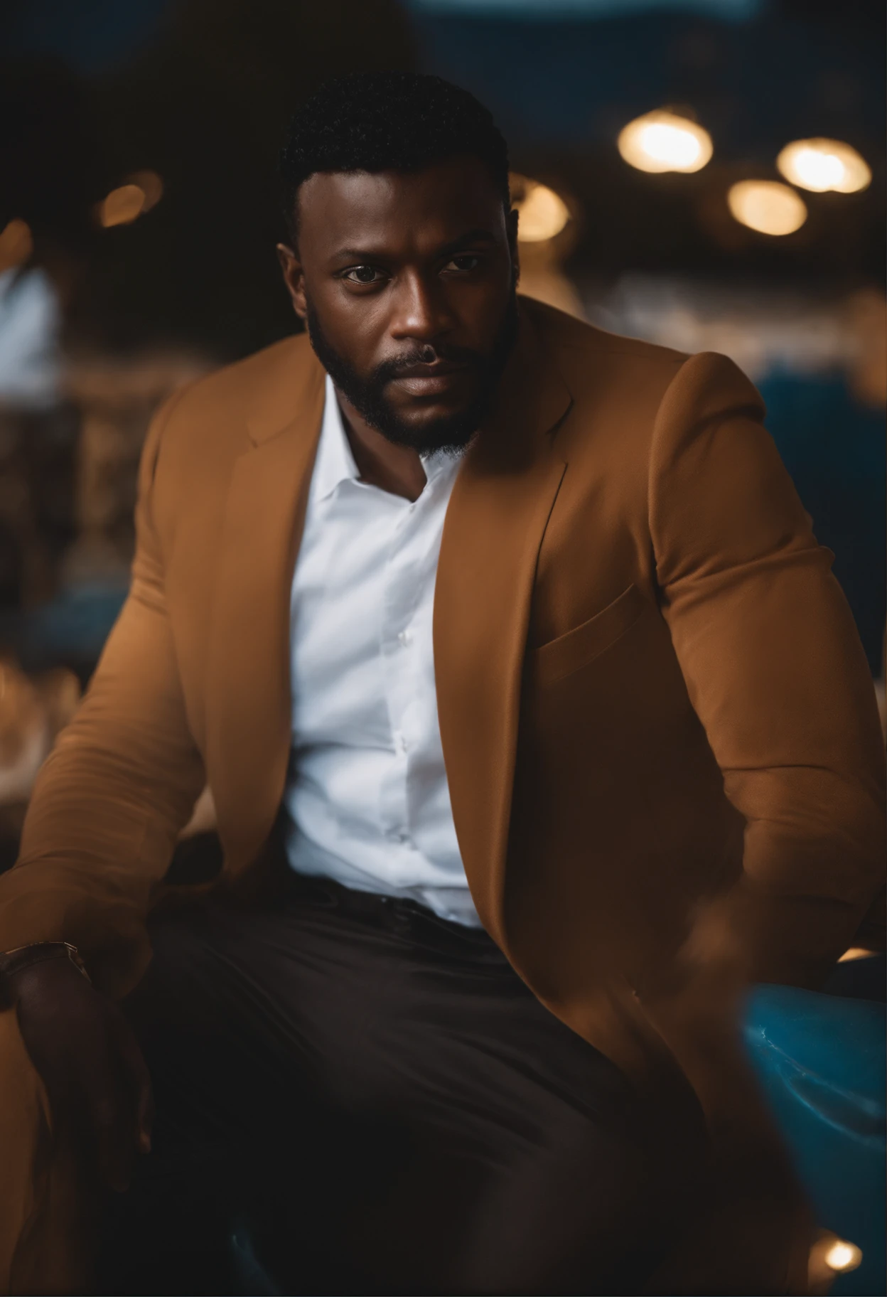 (alta qualidade, 1 homem negro, careca, olhos castanhos, pele negra claro, forte.