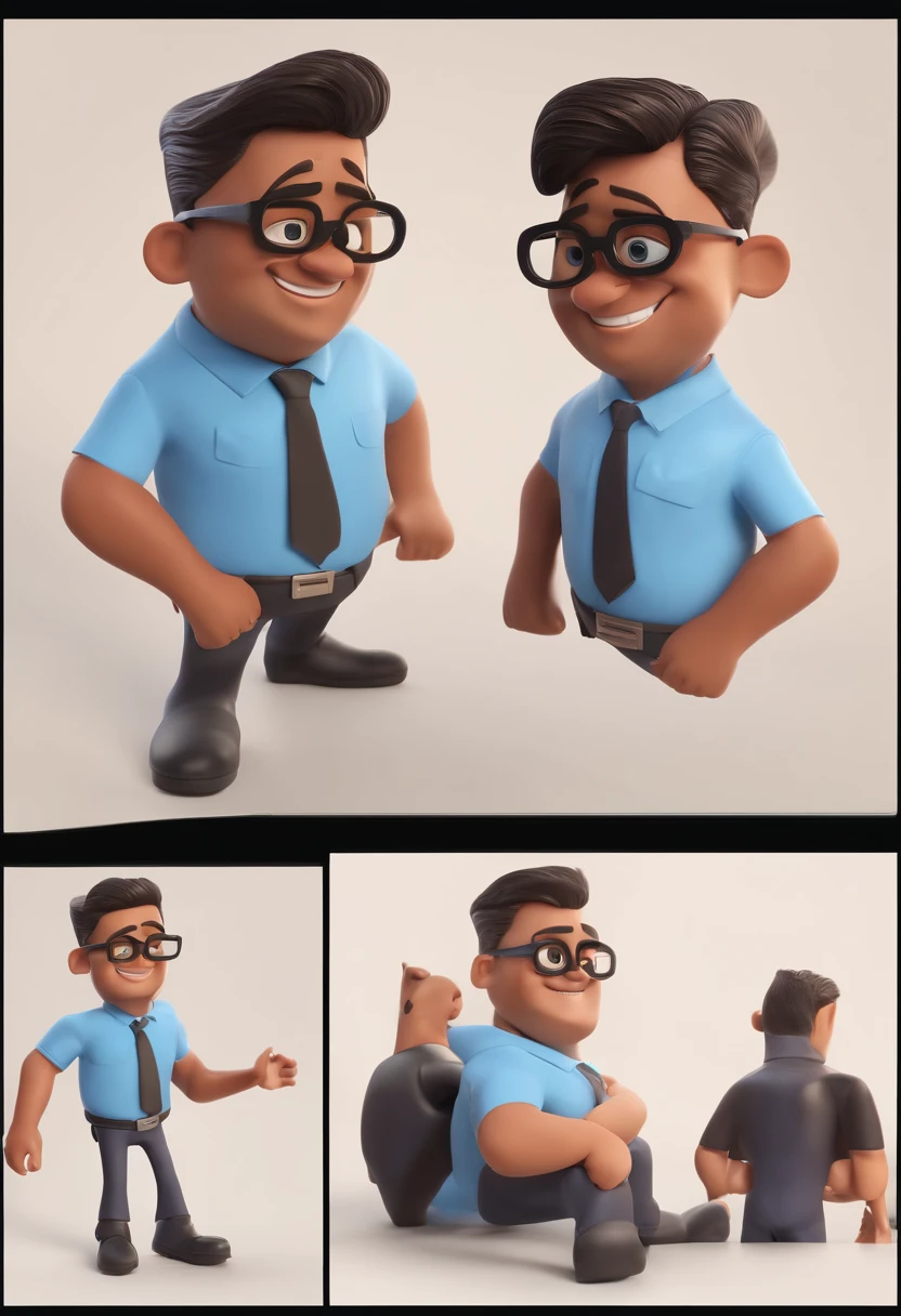 Cartoon character of a man with black glasses and a blue shirt, animation character, Caractere estilizado, animation style rendering, 3D estilizado, Arnold Maya render, 3 d render stylized, toon render keyshot, Personagem 3D, Personagem 3D, 3d rendering stylized, 3 d character render, personagem de desenho animado, Personagem de close up, Pose de personagem,  (Estilo Pixar) (master part:1.2) (Bokeh) (best quality) (pele detalhada) (textura detalhada) (8k) (argila) (Cinematic lighting) (foco nítido