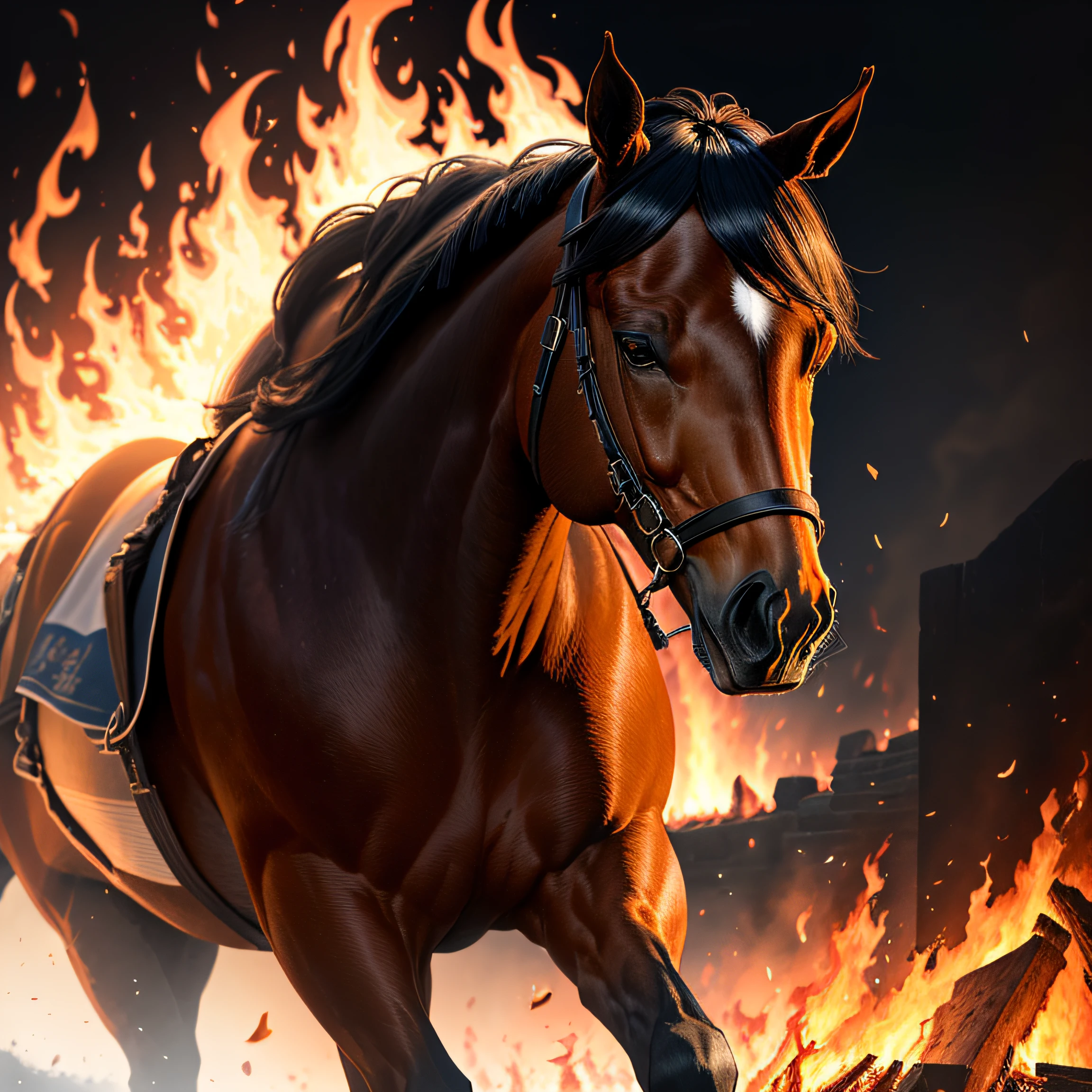 here is a picture of a horse with a fire on it