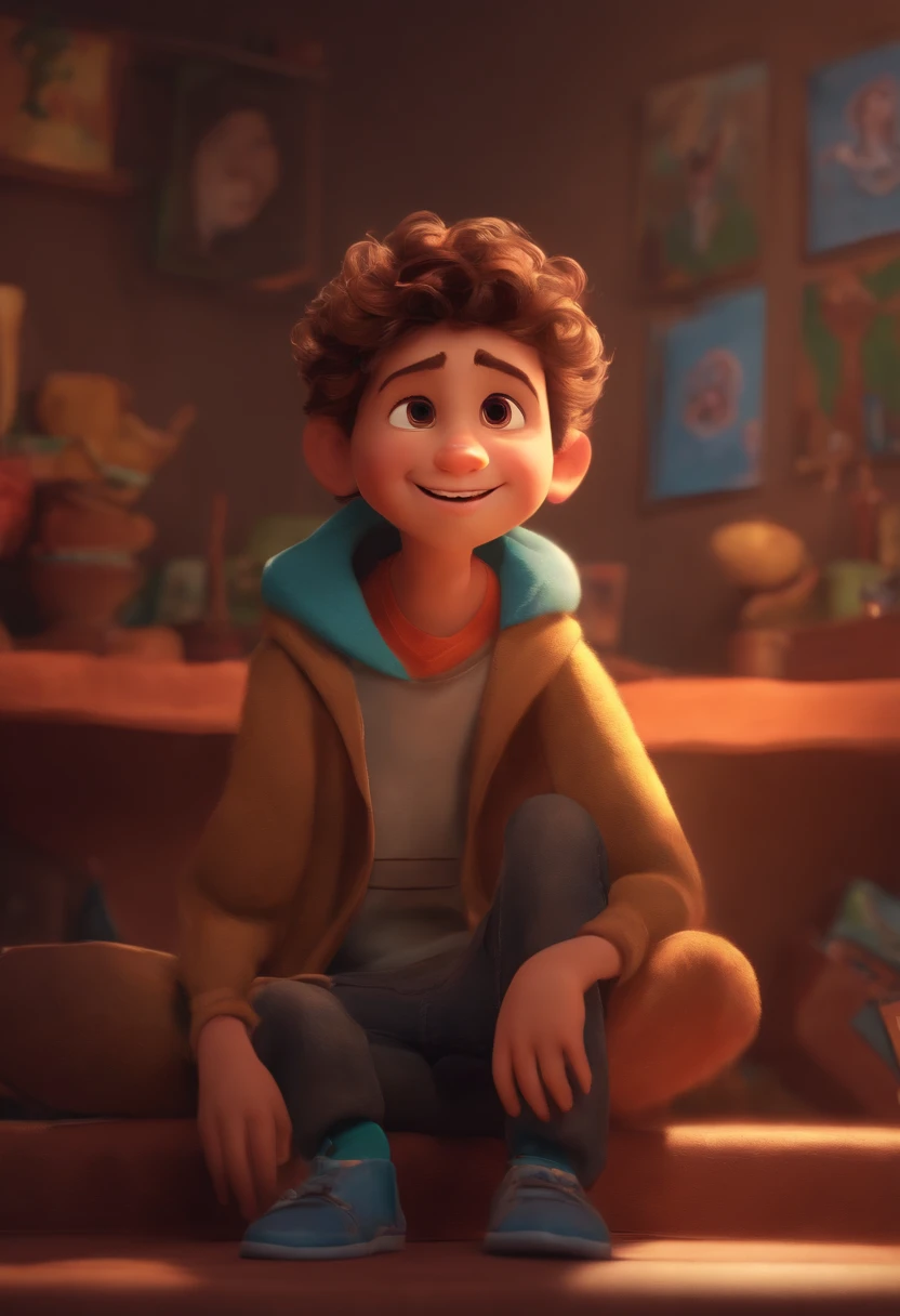 Image of a boy for a story in a YouTube video in Pixar format, He's the little allabester, He's the class leader, He's outgoing, Playful and gets up for a lot of things, cabelo curto