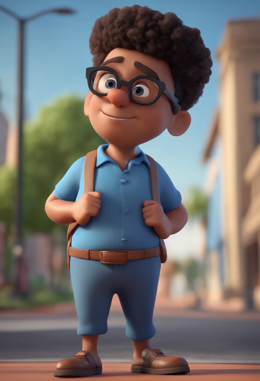 Cartoon character of a man with black glasses and a blue shirt, careca, animation character, Caractere estilizado, animation style rendering, 3D estilizado, Arnold Maya render, 3 d render stylized, toon render keyshot, Personagem 3D, Personagem 3D, 3d rendering stylized, 3 d character render, personagem de desenho animado, Personagem de close up, Pose de personagem, (Estilo Pixar) (master part:1.2) (Bokeh) (best quality) (pele detalhada) (textura detalhada) (8k) (argila) (Cinematic lighting) (foco nítido