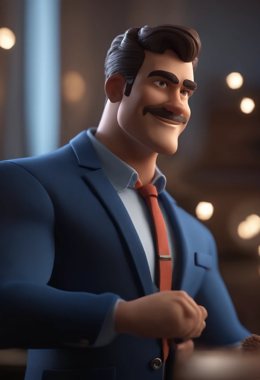 personagem dos desenhos animados de um homem com camisa branca e blazer azul, animation character, Caractere estilizado, animation style rendering, 3D estilizado, Arnold Maya render, 3 d render stylized, toon render keyshot, Personagem 3D, Personagem 3D, 3d rendering stylized, 3 d character render, personagem de desenho animado, Personagem de close up, Pose de personagem,  (Estilo Pixar) (master part:1.2) (Bokeh) (best quality) (pele detalhada) (textura detalhada) (8k) (argila) (Cinematic lighting) (foco nítido