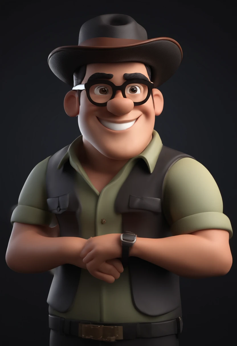 Cartoon character of a man wearing black glasses, com barba cavanhaque preta e uma camisa preta, phtograph ,um personagem animado, Caractere estilizado, animation style rendering, 3D estilizado, Arnold Maya render, 3 d render stylized, toon render keyshot, Personagem 3D, Personagem 3D, 3d rendering stylized, 3 d character render, personagem de desenho animado, Personagem de close up, Pose de personagem, (Estilo Pixar) (master part:1.2) (Bokeh) (best quality) (pele detalhada) (textura detalhada) (8k) (argila) (Cinematic lighting) (foco nítido