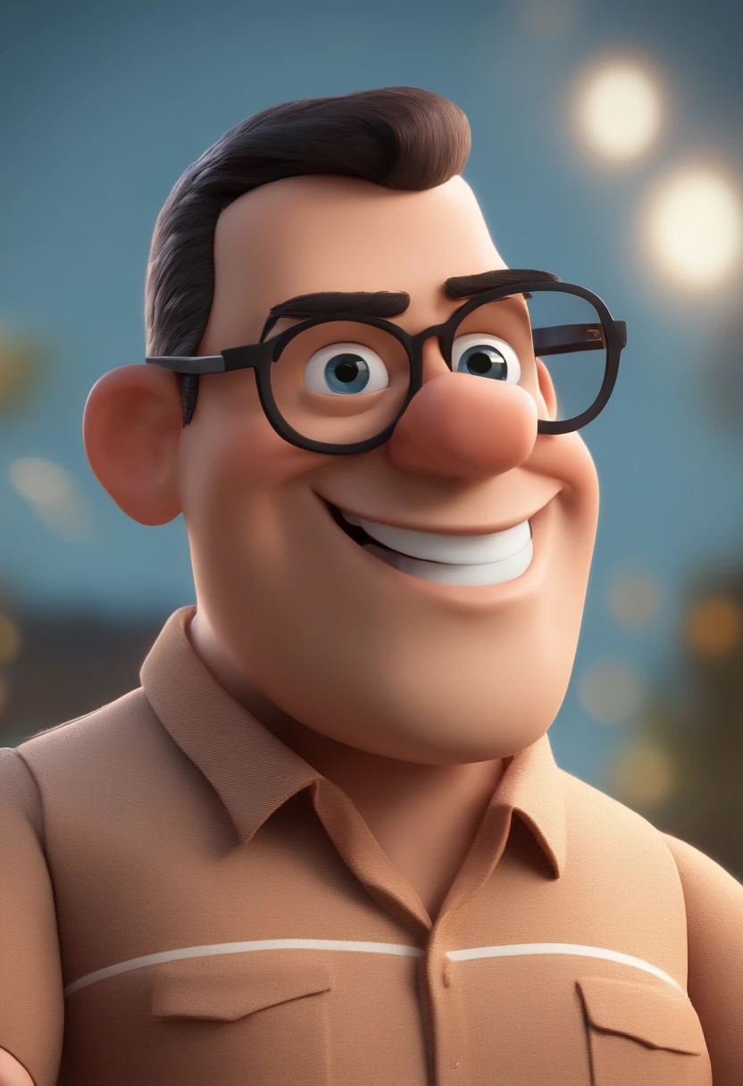 Cartoon character of a man with black glasses and a blue shirt, animation character, Caractere estilizado, animation style rendering, 3D estilizado, Arnold Maya render, 3 d render stylized, toon render keyshot, Personagem 3D, Personagem 3D, 3d rendering stylized, 3 d character render, personagem de desenho animado, Personagem de close up, Pose de personagem, (Estilo Pixar) (master part:1.2) (Bokeh) (best quality) (pele detalhada) (textura detalhada) (8k) (argila) (Cinematic lighting) (foco nítido