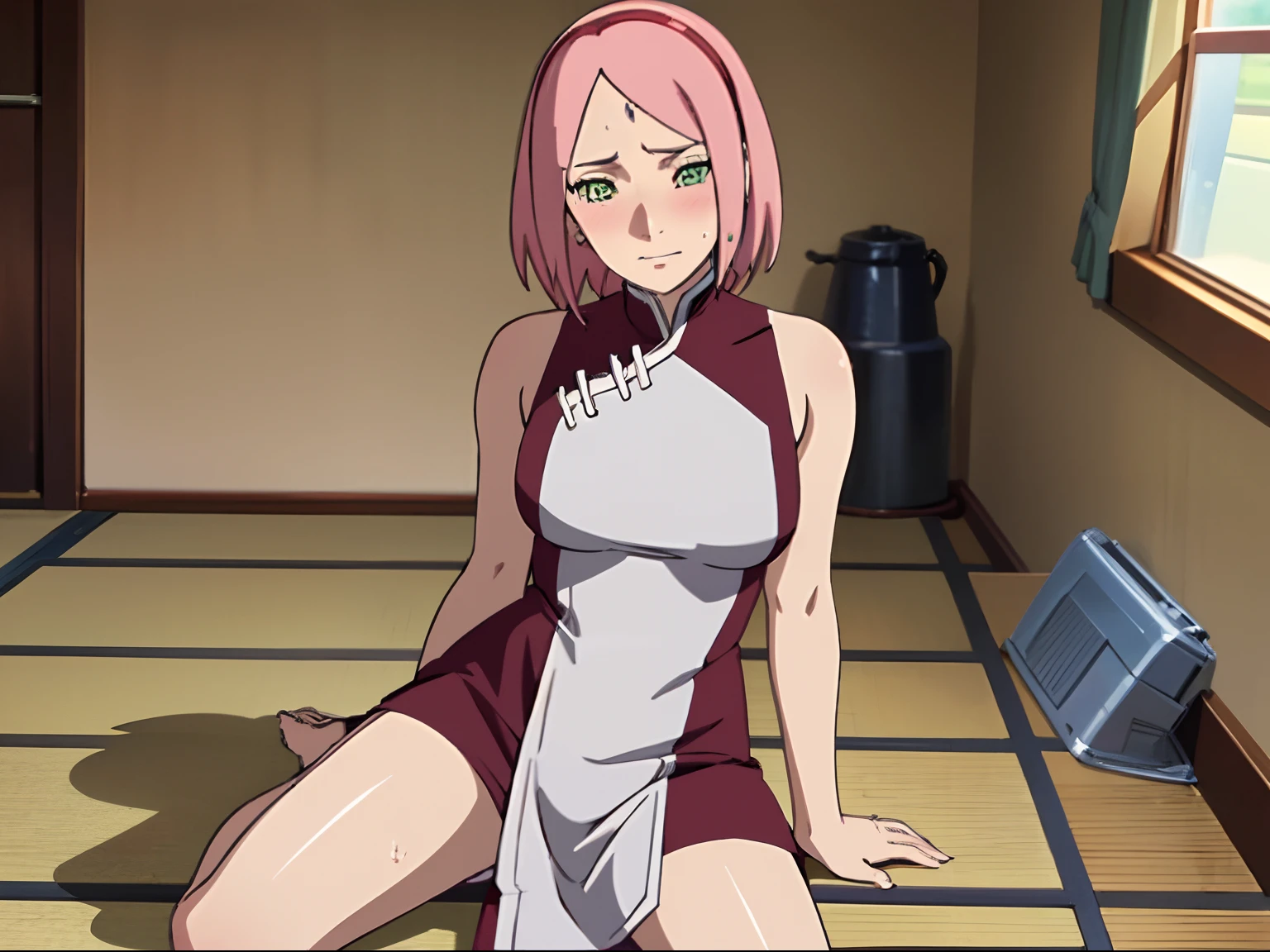 core_9, score_8_up, score_7_up, score_6_up, score_5_up, score_4_up, BREAK, source_anime, 1girl, haruno sakura, pink hair, short hair, green eyes, full nude, collar leash, long erect nipples, dirty dark large areola, puffy nipples, Breast milk, lactation, Empty Eyes, despair, expressionless, cast a shadow over face, open mouth, Cum in mouth, full body shot, looking at viewer, solo, anime screencap, anime coloring, outside, Tokyo, back alleys, Underarm sweat, black underarm hair damp with sweat, natural (black:1.2) armpit hair, Unshaven Pubic Hair, dirty dark pussy, (skinny), Thin and with prominent ribs, doggy style, walking on all fours, pet play, nsfw, bowl, cum in container, dirty, poo, fly swattered, smelly, yellow fog, fart, Scarred body, bruises, a bottle stuck in her ass hole