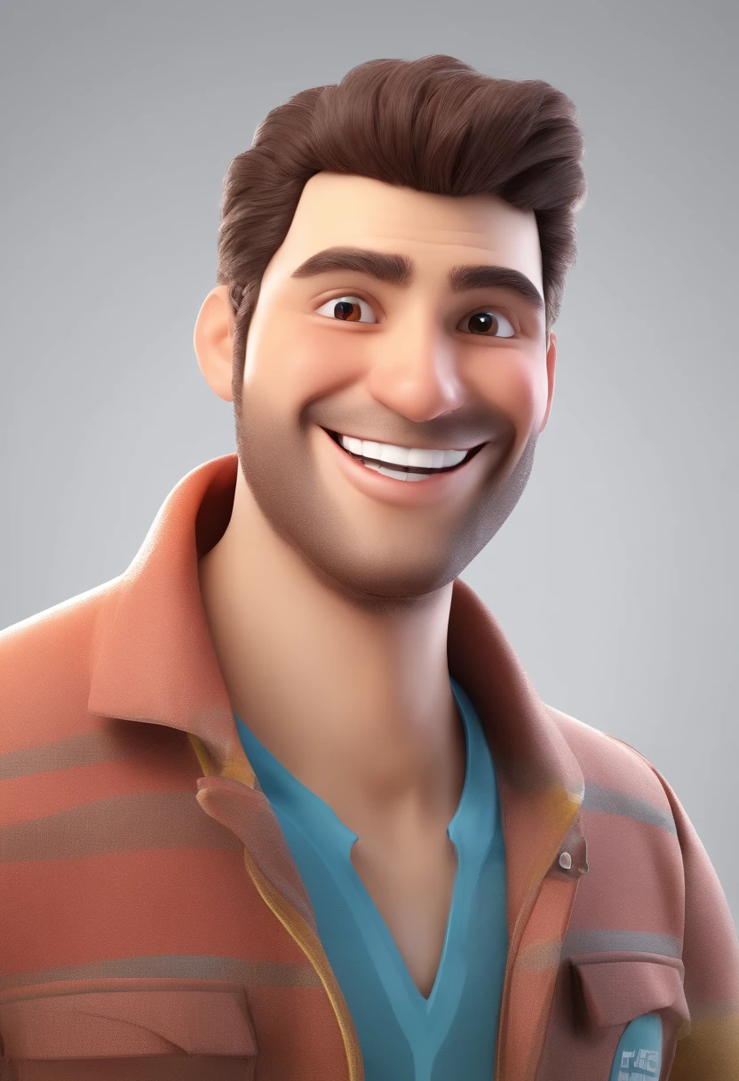 Smiling Man Illustration, sorriso insano, Homem de pele marrom com um sorriso gigante, happily smiling at the camera, sorriso atrevido, he's smiling, sorriso muito grande, Macho sorridente, foto de perfil headshot, rindo sorriso enorme, desenhando no estilo de Arte 3D, c4d, fundo de cor branco puro, estilo disney, estilo pixar render ilustracao Super Detalhe, 8k