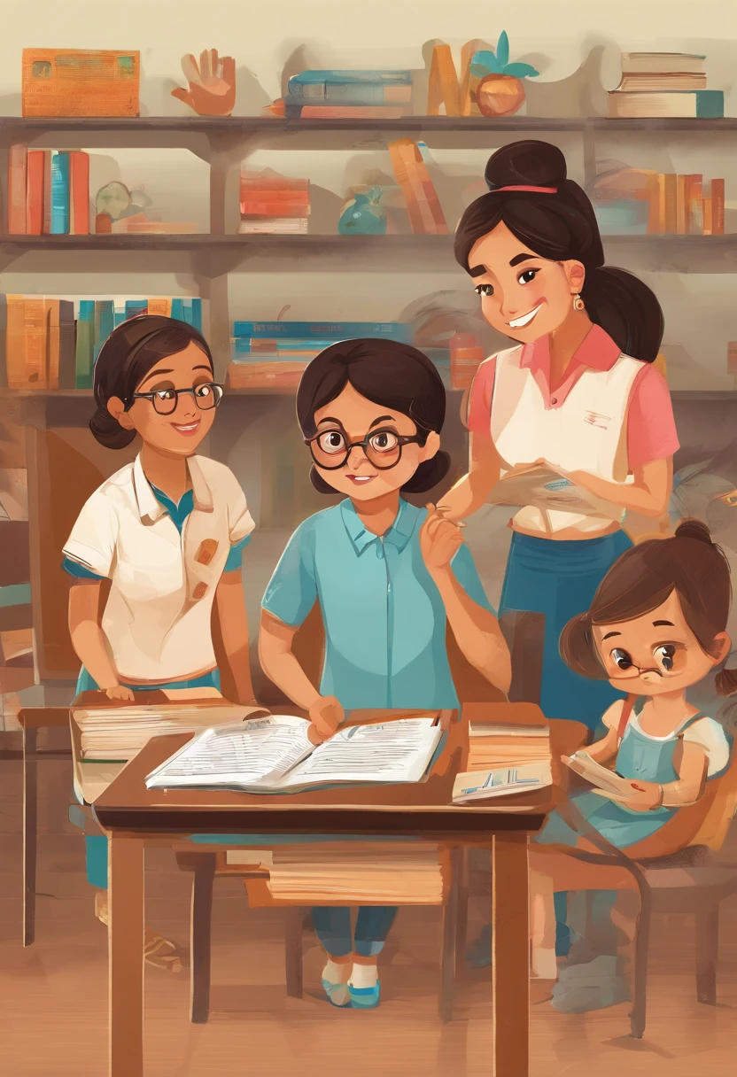 concept art Filipina teacher teaching children how to read A B C D