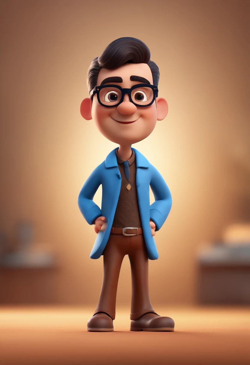 Cartoon character of a man with black glasses and a blue shirt, animation character, Caractere estilizado, animation style rendering, 3D estilizado, Arnold Maya render, 3 d render stylized, toon render keyshot, Personagem 3D, Personagem 3D, 3d rendering stylized, 3 d character render, personagem de desenho animado, Personagem de close up, Pose de personagem, (Estilo Pixar) (master part:1.2) (Bokeh) (best quality) (pele detalhada) (textura detalhada) (8k) (argila) (Cinematic lighting) (foco nítido