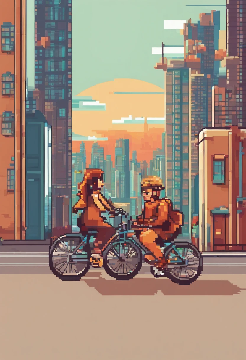 Casal em cima de duas bicicletas de spinning em um helipont ao entardecer