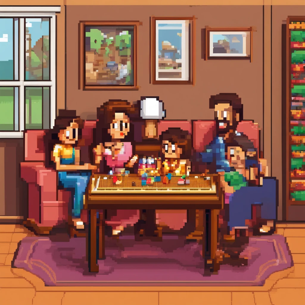 Typical Brazilian family consisting of a father, Mother and a couple of children playing around a table in the living room. Foto tealista em 3D