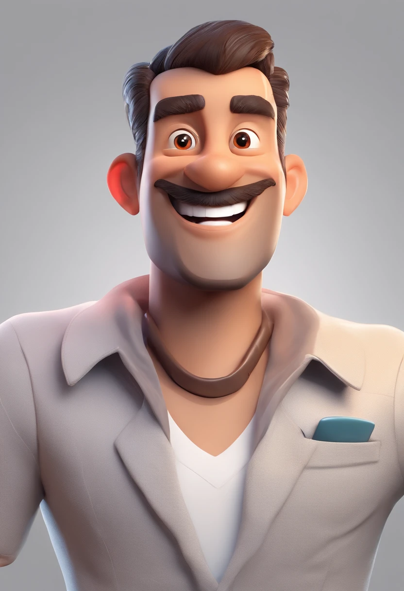 Smiling Man Illustration, sorriso insano, Homem de pele marrom com um sorriso gigante, happily smiling at the camera, sorriso atrevido, he's smiling, sorriso muito grande, Macho sorridente, foto de perfil headshot, rindo sorriso enorme, desenhando no estilo de Arte 3D, c4d, fundo de cor branco puro, estilo disney, estilo pixar render ilustracao Super Detalhe, 8k