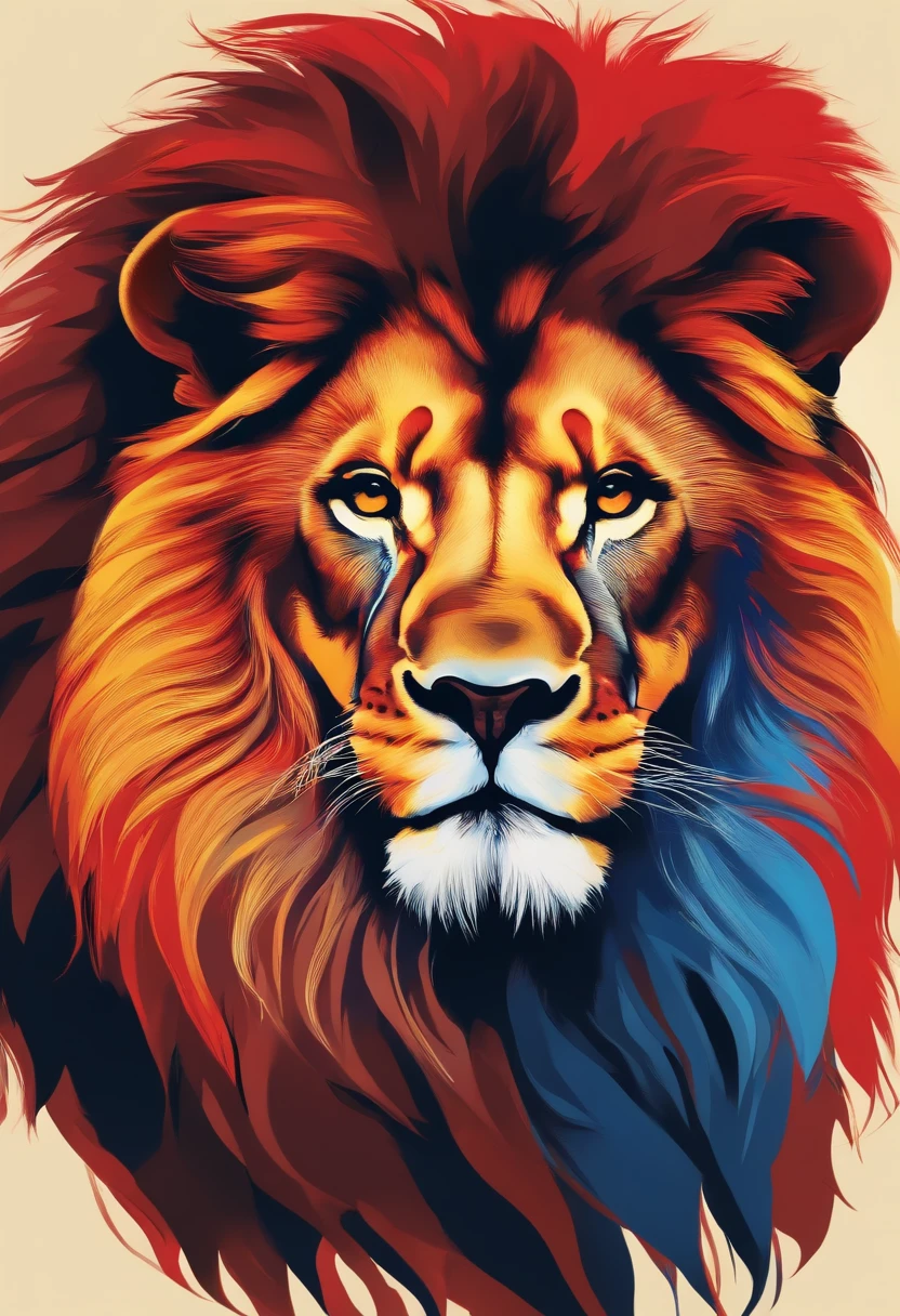 side view of lion head silhouette in red, blue, and yellow colors