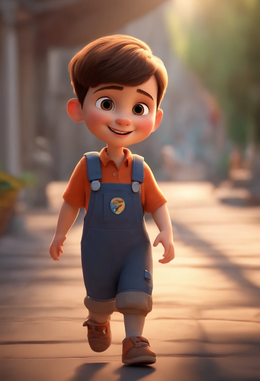 a happy cute kid standing short hair, vestindo uma fantasia espacial, , fundo branco, barnet, tom, Estilo Pixar, ..3d, desenhos animados, rosto detalhado, asymmetrical 16k