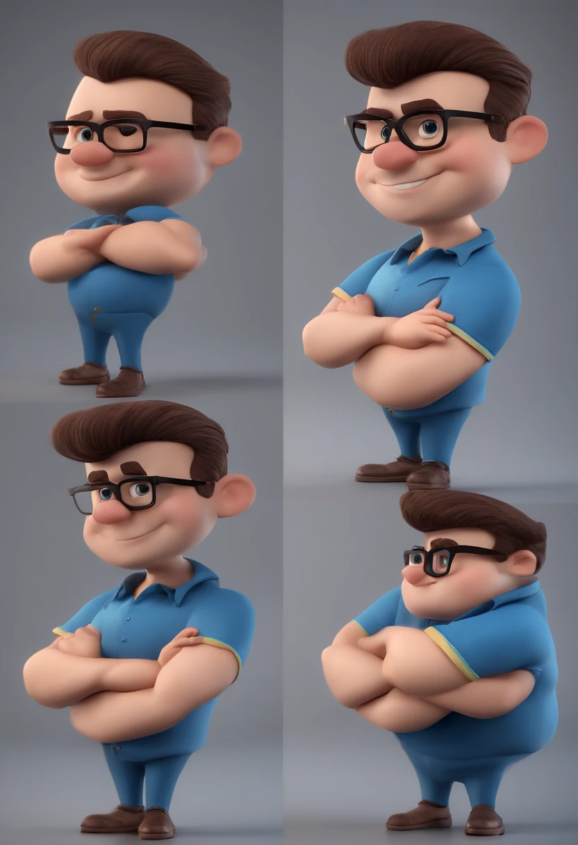Cartoon character of a man with black glasses and a blue shirt, animation character, Caractere estilizado, animation style rendering, 3D estilizado, Arnold Maya render, 3 d render stylized, toon render keyshot, Personagem 3D, Personagem 3D, 3d rendering stylized, 3 d character render, personagem de desenho animado, Personagem de close up, Pose de personagem, (Estilo Pixar) (master part:1.2) (Bokeh) (best quality) (pele detalhada) (textura detalhada) (8k) (argila) (Cinematic lighting) (foco nítido