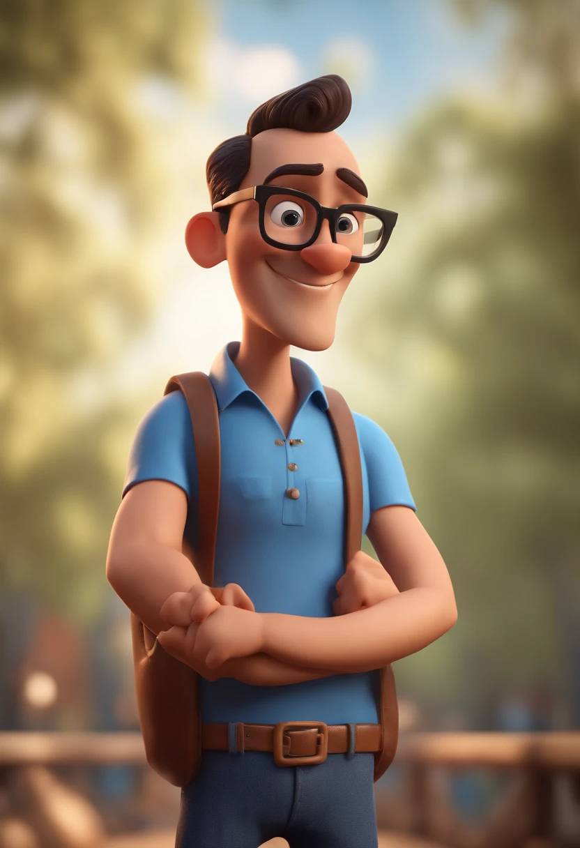 Cartoon character of a man with black glasses and a blue shirt, animation character, Caractere estilizado, animation style rendering, 3D estilizado, Arnold Maya render, 3 d render stylized, toon render keyshot, Personagem 3D, Personagem 3D, 3d rendering stylized, 3 d character render, personagem de desenho animado, Personagem de close up, Pose de personagem, (Estilo Pixar) (master part:1.2) (Bokeh) (best quality) (pele detalhada) (textura detalhada) (8k) (argila) (Cinematic lighting) (foco nítido