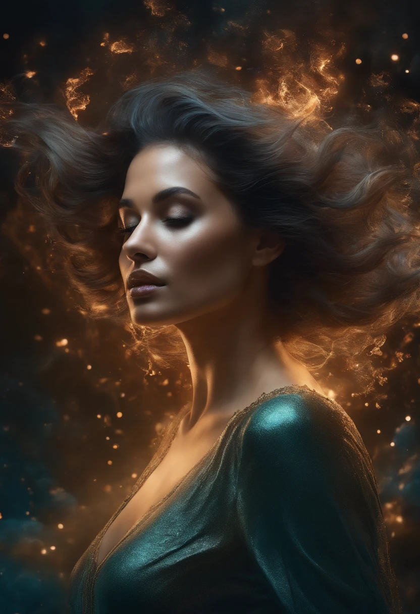 Estilo de disparo do modelo, (extremamente detalhado unidade 8k CG wallpaper), A chaotic storm of intricate liquid smoke in the head, Retrato abstrato de beleza estilizada de corpo inteiro, pele molhada, Petros Afshar Reports, Tran Ross, Tom Baleia, Pedro Mohrbacher, germe da arte, vidro quebrado, ((bubbly underwater scenery)) Highly detailed rendering of octane radiation light, Woman, Constellation of Aries，Pele rosa