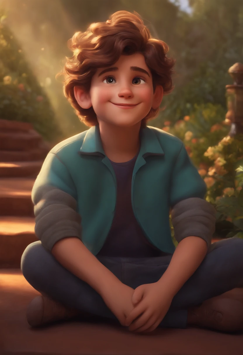 Image of a boy for a story in a YouTube video in Pixar format, He's the little allabester, He's the class leader, He's outgoing, Playful and gets up for a lot of things, cabelo curto