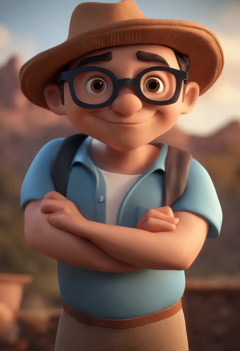 Cartoon character of a man with black glasses and a blue shirt, animation character, Caractere estilizado, animation style rendering, 3D estilizado, Arnold Maya render, 3 d render stylized, toon render keyshot, Personagem 3D, Personagem 3D, 3d rendering stylized, 3 d character render, personagem de desenho animado, Personagem de close up, Pose de personagem, (Estilo Pixar) (master part:1.2) (Bokeh) (best quality) (pele detalhada) (textura detalhada) (8k) (argila) (Cinematic lighting) (foco nítido