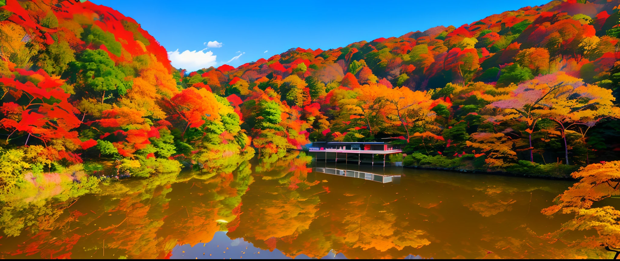 (The ultra -The high-definition、Best Quality、masutepiece、Photo Quality、Real Stick、masterpiece:1.3)Beautiful Japan scenery captured with a very wide field of view、ropeway、Very beautiful autumn leaves、In fine weather、evening glow