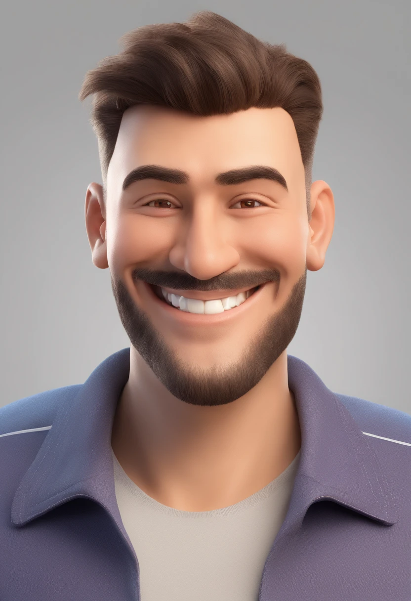 Smiling Man Illustration, sorriso insano, Homem de pele marrom com um sorriso gigante, happily smiling at the camera, sorriso atrevido, he's smiling, sorriso muito grande, Macho sorridente, foto de perfil headshot, rindo sorriso enorme, desenhando no estilo de Arte 3D, c4d, fundo de cor branco puro, estilo disney, estilo pixar render ilustracao Super Detalhe, 8k