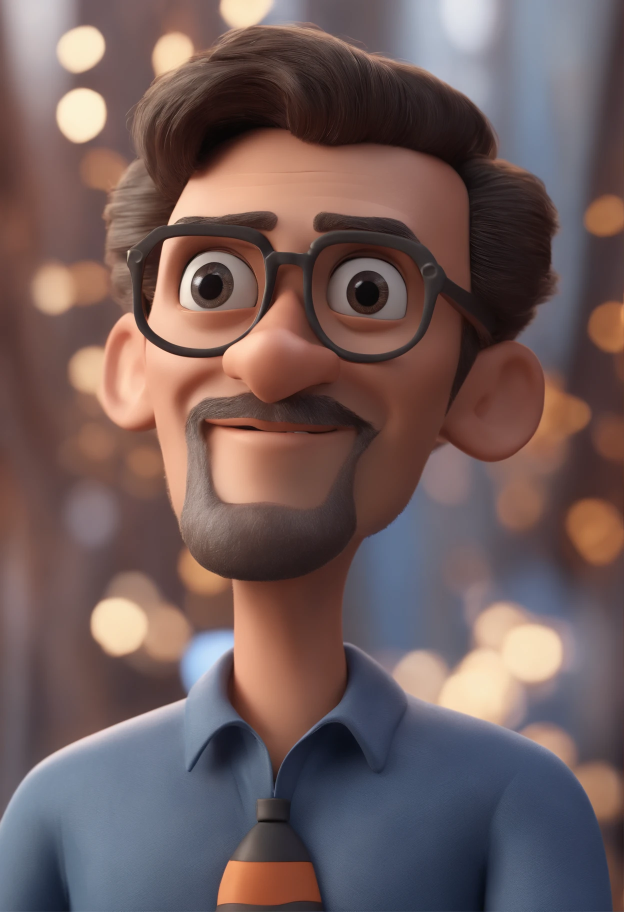 Cartoon character of a man with black glasses and a blue shirt, animation character, Caractere estilizado, animation style rendering, 3D estilizado, Arnold Maya render, 3 d render stylized, toon render keyshot, Personagem 3D, Personagem 3D, 3d rendering stylized, 3 d character render, personagem de desenho animado, Personagem de close up, Pose de personagem, (Estilo Pixar) (master part:1.2) (Bokeh) (best quality) (pele detalhada) (textura detalhada) (8k) (argila) (Cinematic lighting) (foco nítido
