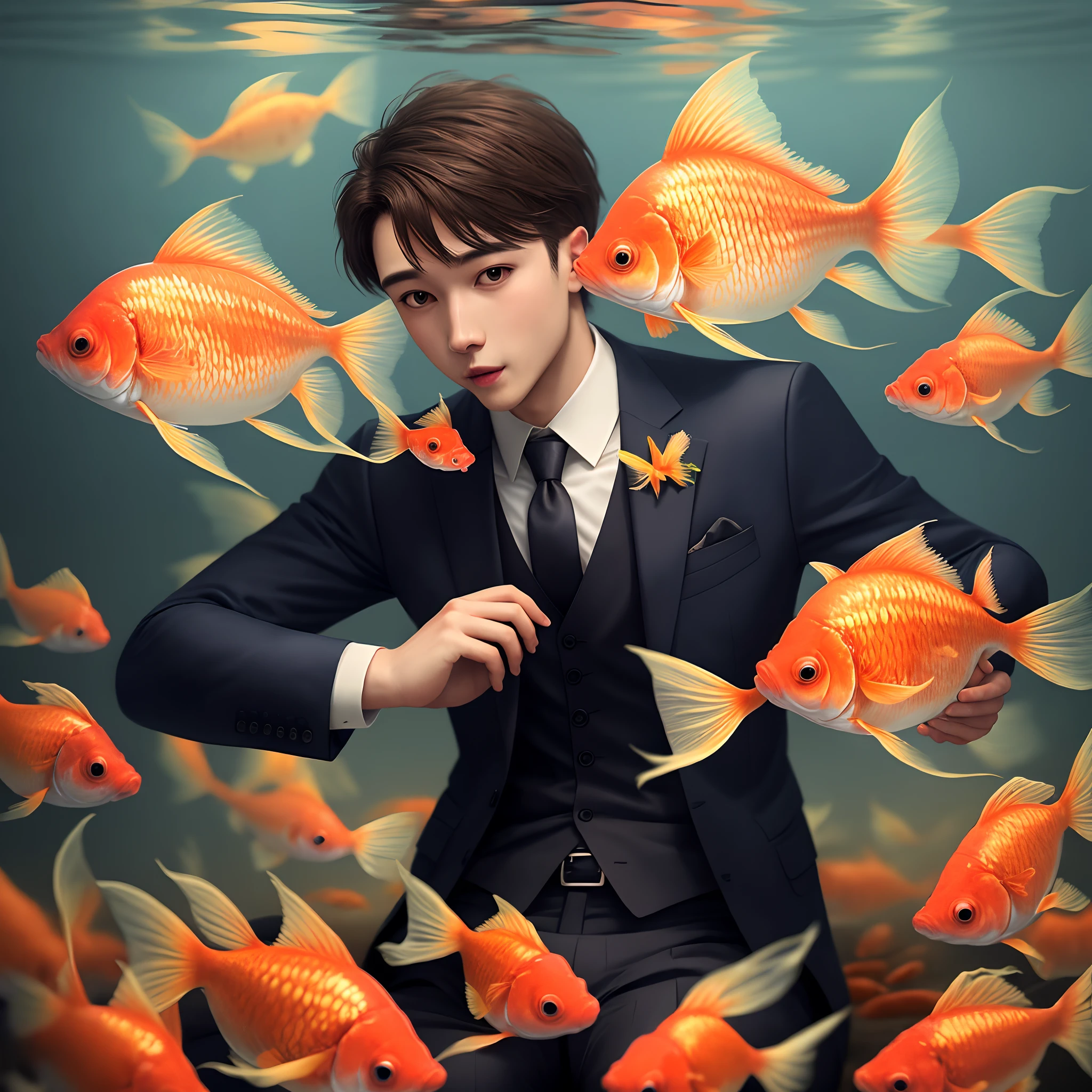 goldfish wearing a suit