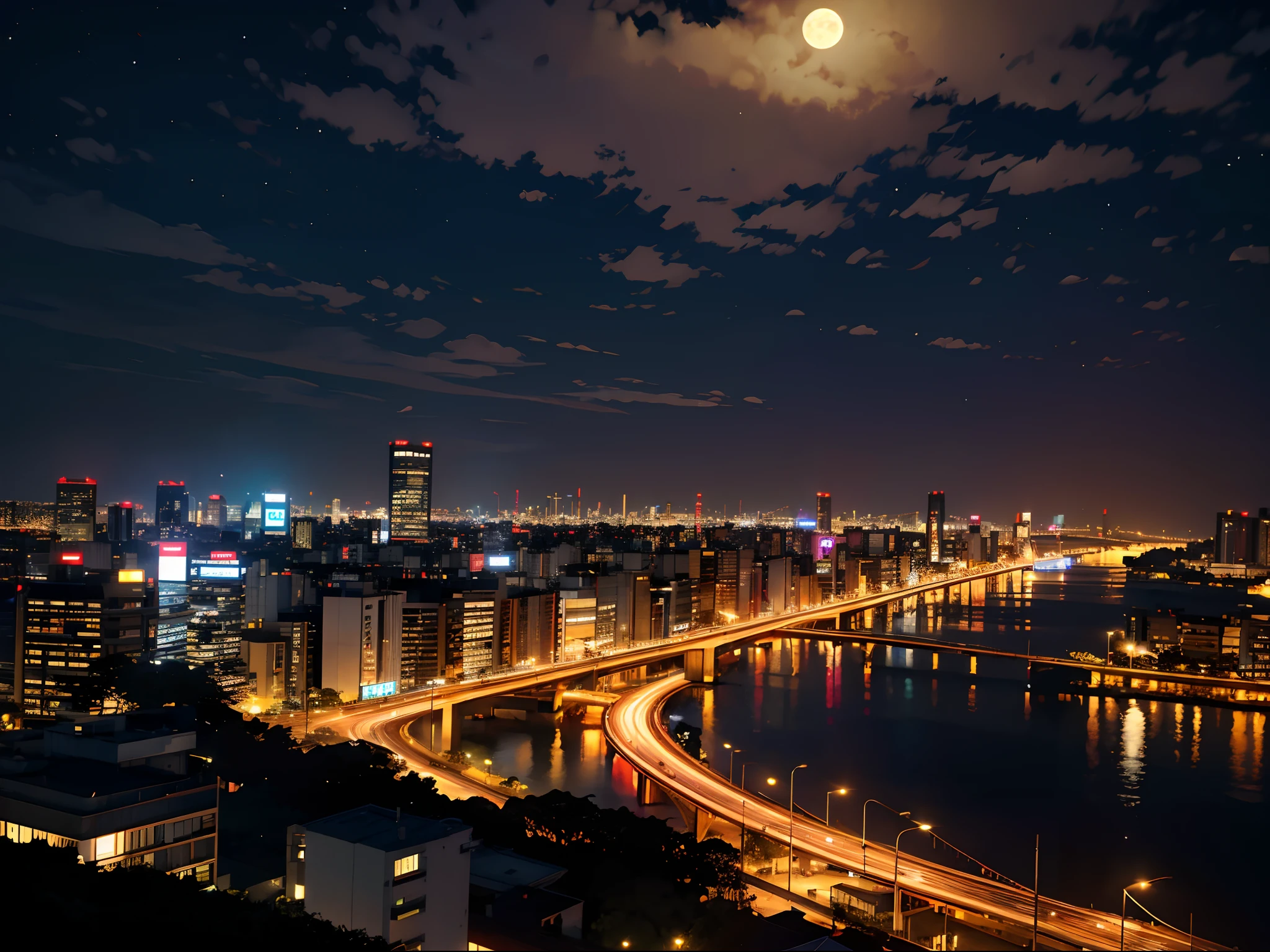 chuva, cidade, noite, tokyolagii, luz da lua.