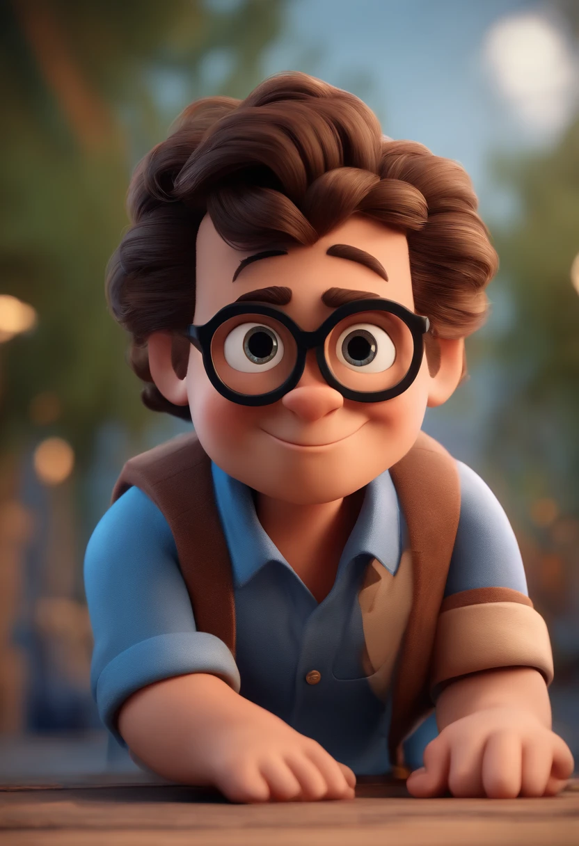 Cartoon character of a man with black glasses and a blue shirt, animation character, Caractere estilizado, animation style rendering, 3D estilizado, Arnold Maya render, 3 d render stylized, toon render keyshot, Personagem 3D, Personagem 3D, 3d rendering stylized, 3 d character render, personagem de desenho animado, Personagem de close up, Pose de personagem,  (Estilo Pixar) (master part:1.2) (Bokeh) (best quality) (pele detalhada) (textura detalhada) (8k) (argila) (Cinematic lighting) (foco nítido