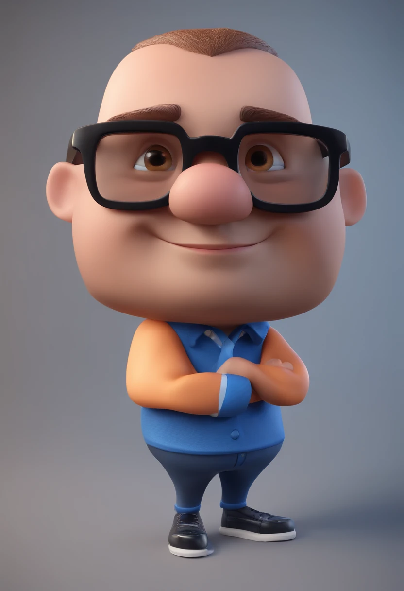 Cartoon character of a man with black glasses and a blue shirt, animation character, Caractere estilizado, animation style rendering, 3D estilizado, Arnold Maya render, 3 d render stylized, toon render keyshot, Personagem 3D, Personagem 3D, 3d rendering stylized, 3 d character render, personagem de desenho animado, Personagem de close up, Pose de personagem,  (Estilo Pixar) (master part:1.2) (Bokeh) (best quality) (pele detalhada) (textura detalhada) (8k) (argila) (Cinematic lighting) (foco nítido